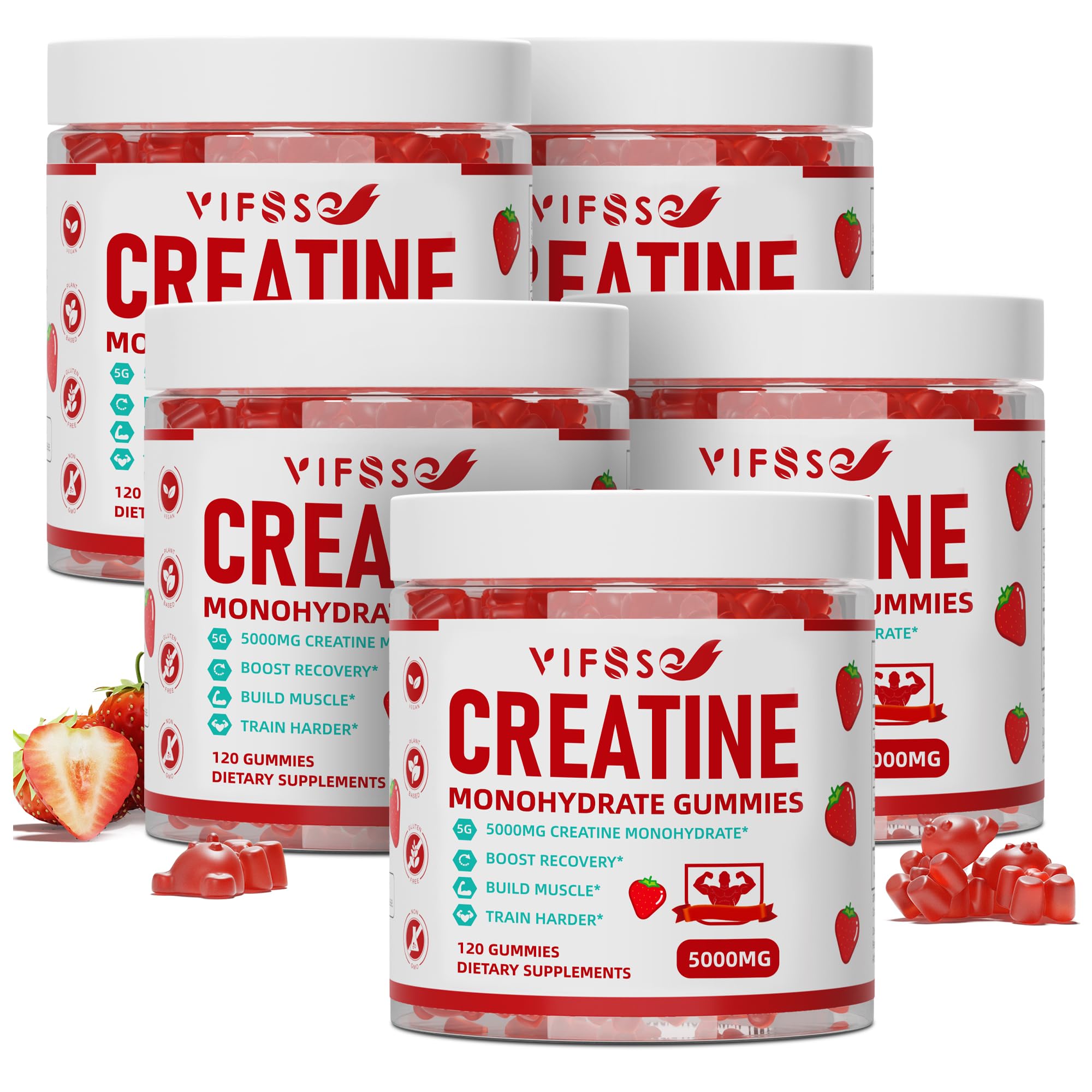 Creatine Monohydrate Gummies 5 g for Men & Women with Magnesium Glycinate, L-Threonate for Muscle Support, Energy Boost