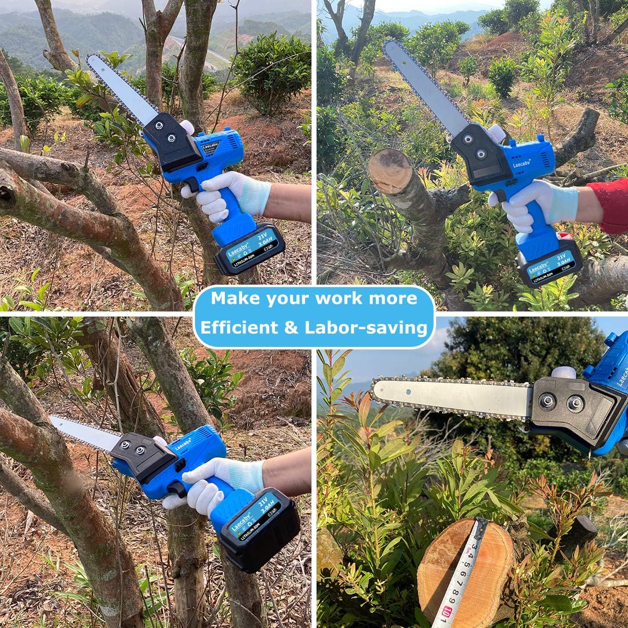 Laecabv 7-Inch Battery Cordless Chainsaw Brushless Motor Electric One-Hand Power Chain Saw with 2 Battery and Charger for Tree Branch Wood Cutting