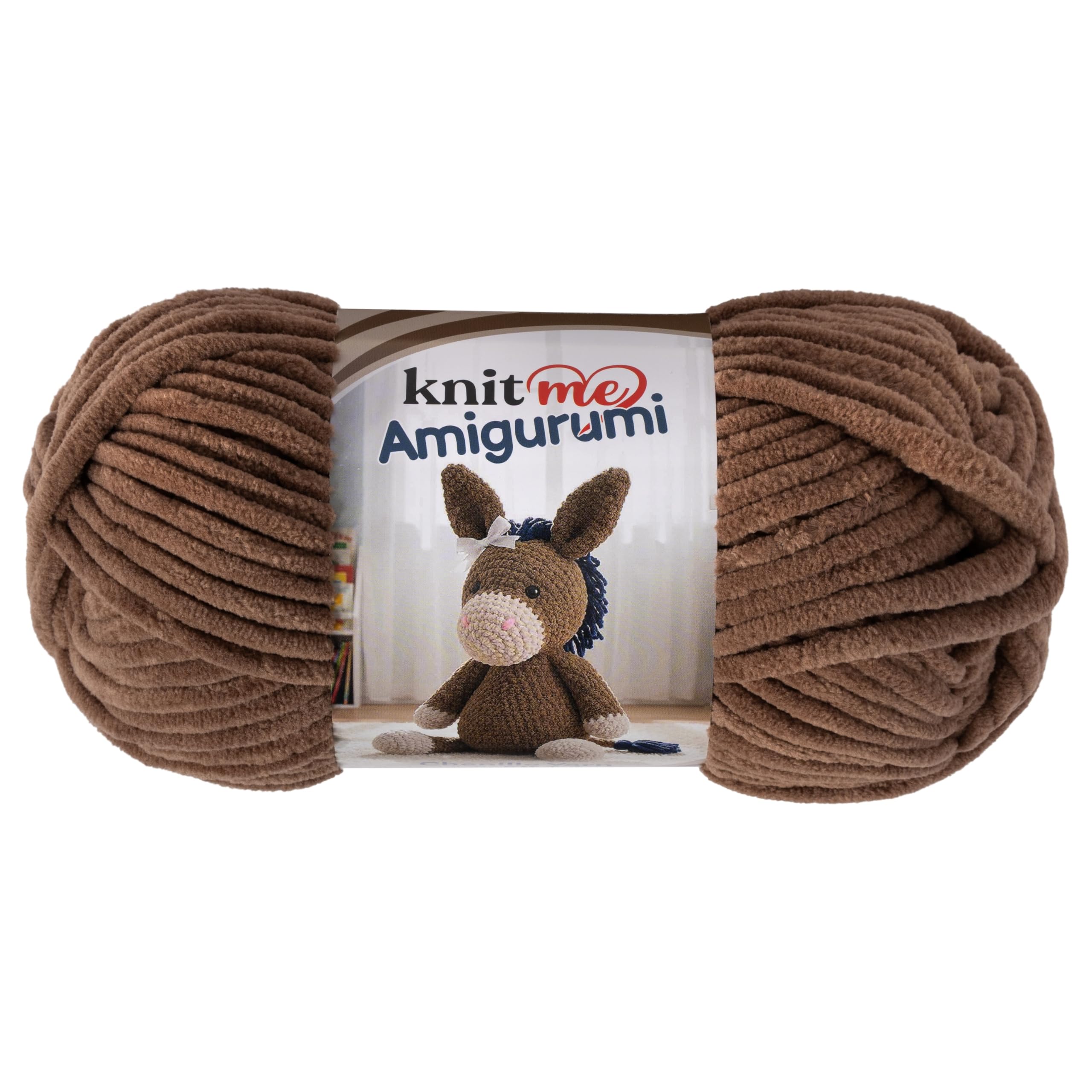 Knit Me Amigurumi Velvet Chenille Yarn, Chunky Yarn for Crochet, 50g/55m Super Soft Polyester for Teddies, Plush Toys and Blankets, EN71-3 and Oeko-Tex Certified, 5.5mm Hook (Chocolate)
