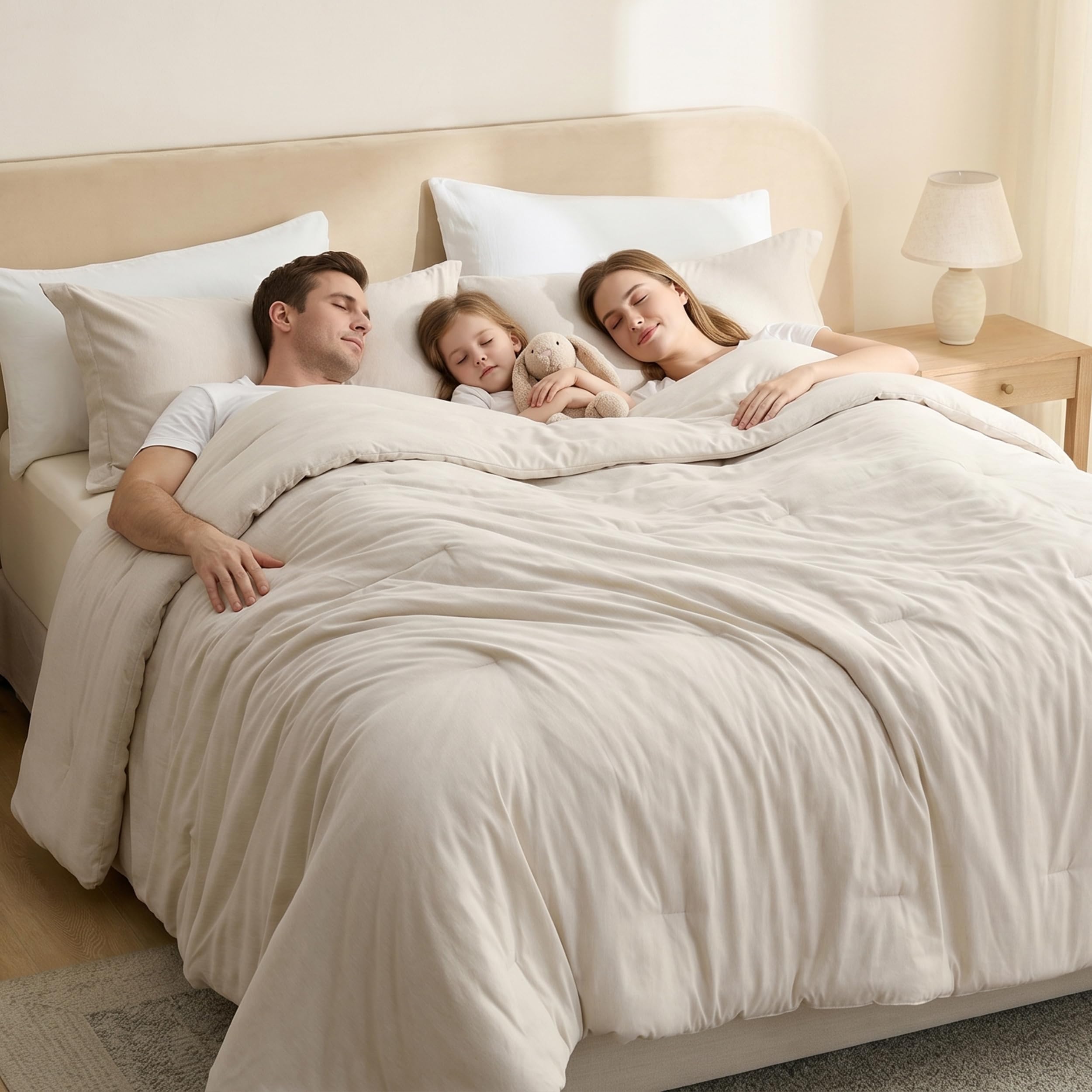 Bedsure Oversized King Comforter Set, Beige Cationic Dyed Bed Set 3 Pcs