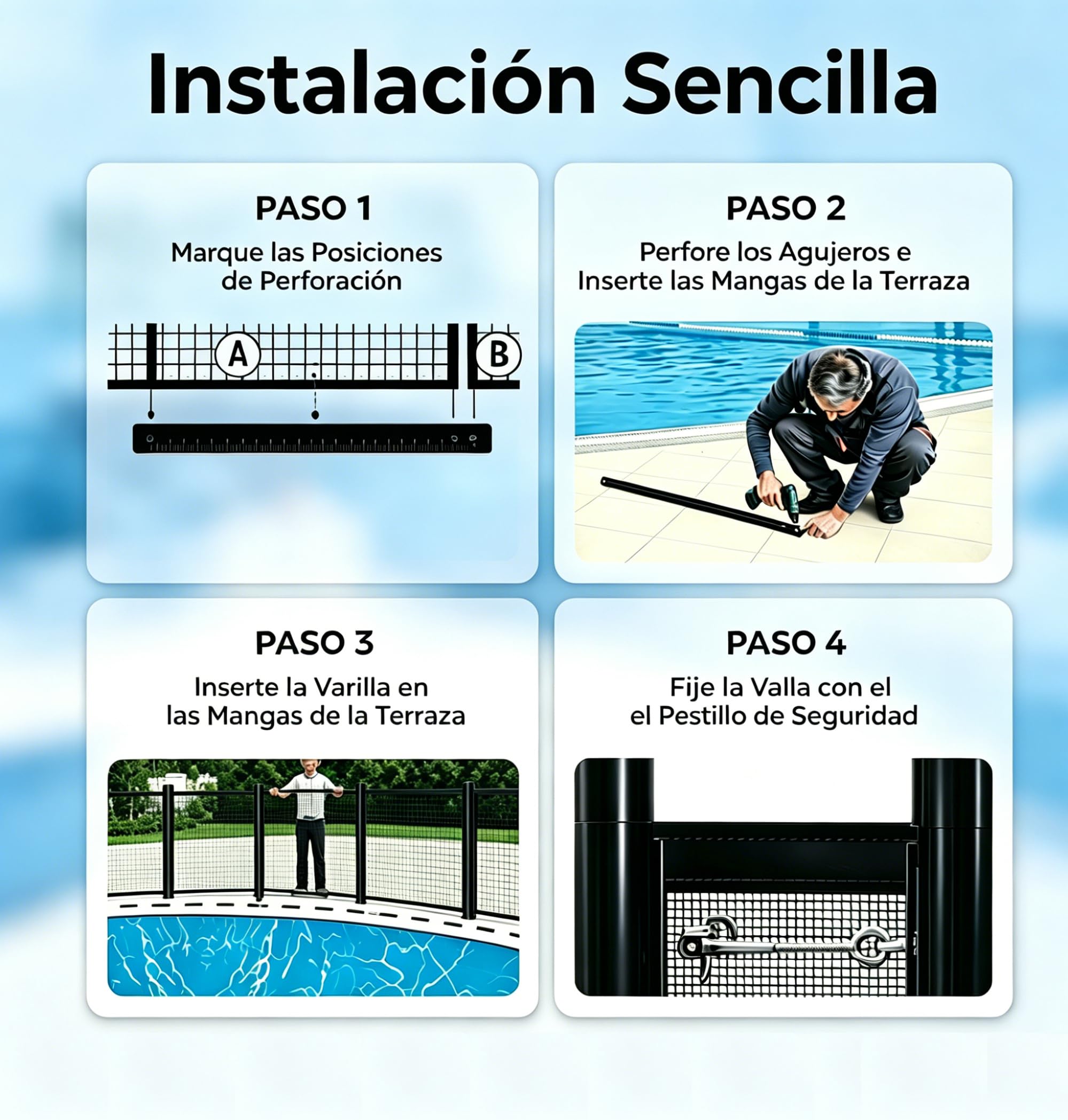 COSTWAY Valla para Piscina, 360x125cm, 4 Piezas, Vallas de Seguridad para Piscina, Marco Aluminio y Tejido Teslin, 340 g/m², con Protección UV, Vallas Piscinas Seguridad para Niños y Mascotas (1)