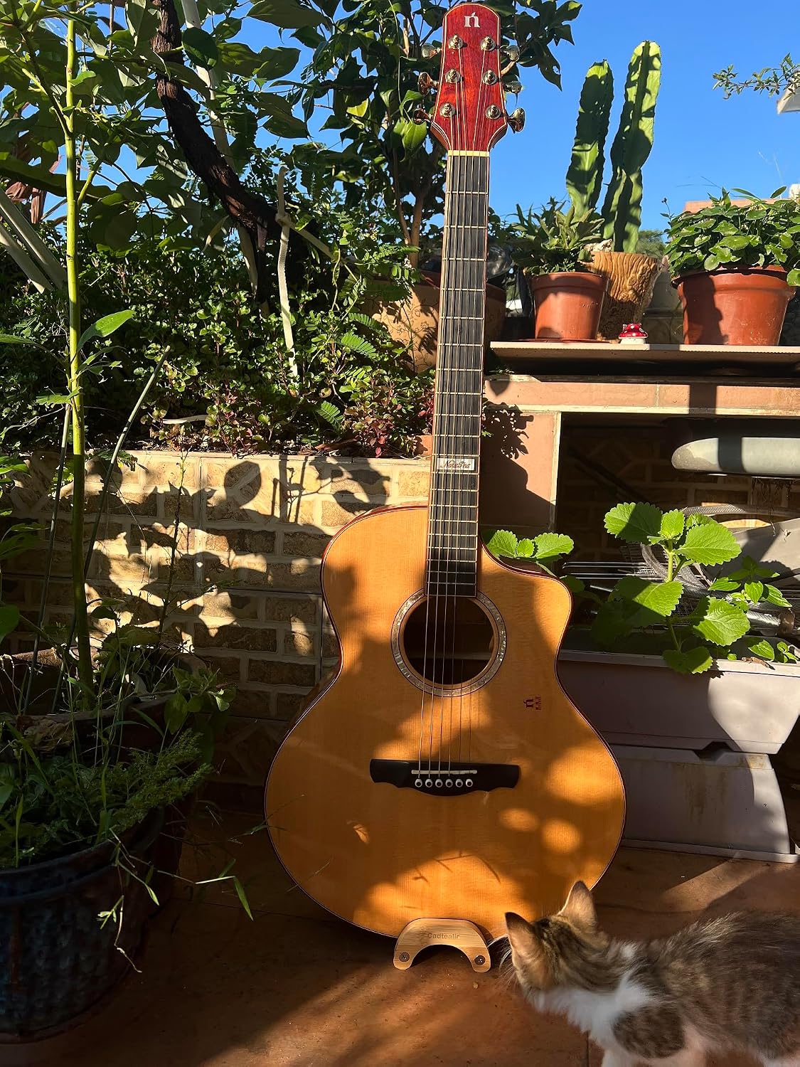 Wooden Guitar Stand Put it anywhere Portable Bamboo Stand for Acoustic Guitar Wooen Folk Guitar Rack (Large)