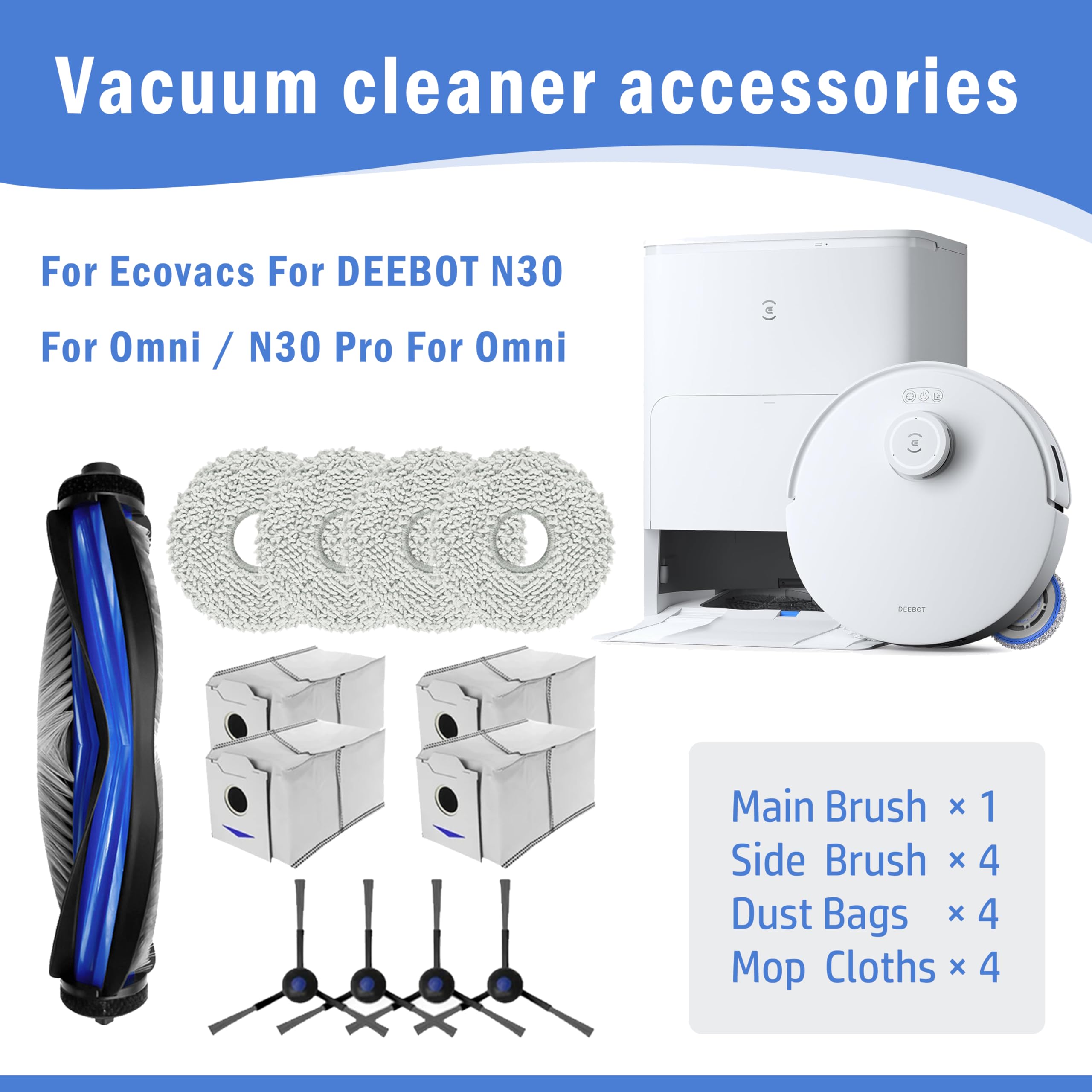 Sacs à Poussière Pour Deebot N30 Omni / N30 Pro - Lot De 4 - Filtration 5 Couches - Non Tissé
