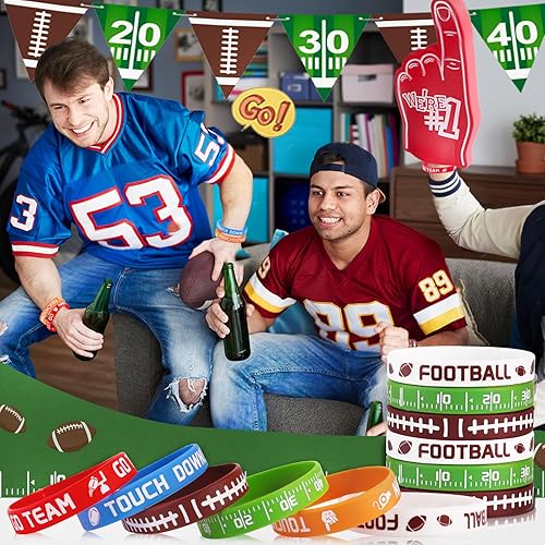 Miniatura 5 de Miucat 36 pulseras de silicona de fútbol americano con temática deportiva, accesorios de fiesta de fútbol, regalo para decoración de fiesta de