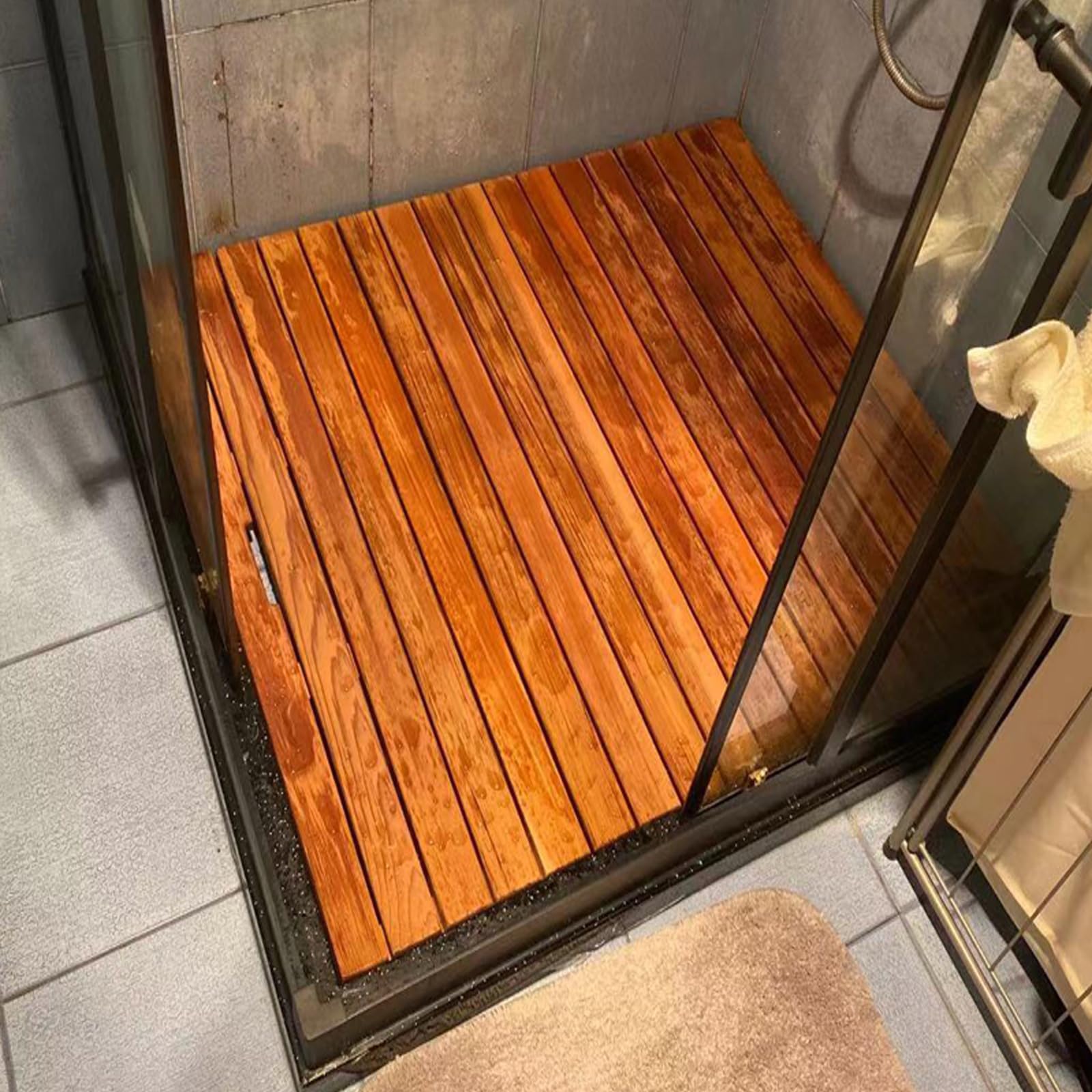 Mehrzweck-Badematten für Badezimmer, anpassbare Bambus-Badematte, rutschfeste Badematte aus Holz, rechteckige Duschmatte aus natürlichem Holz, Badewannenmatten, Küchenmatte, mit rutschfesten
