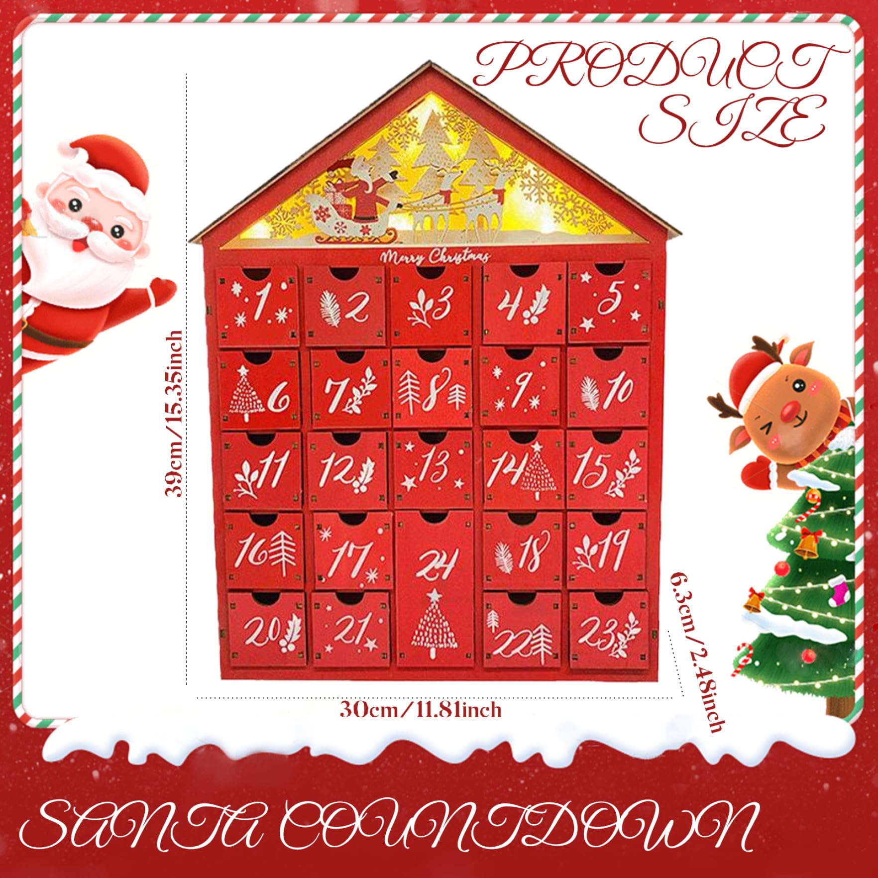 Decorazioni natalizie Calendario dell'avvento natalizio con 24 cassetti di stoccaggio calendario Avvento in legno con albero e case fai -da -te per adulti per bambini decorazioni