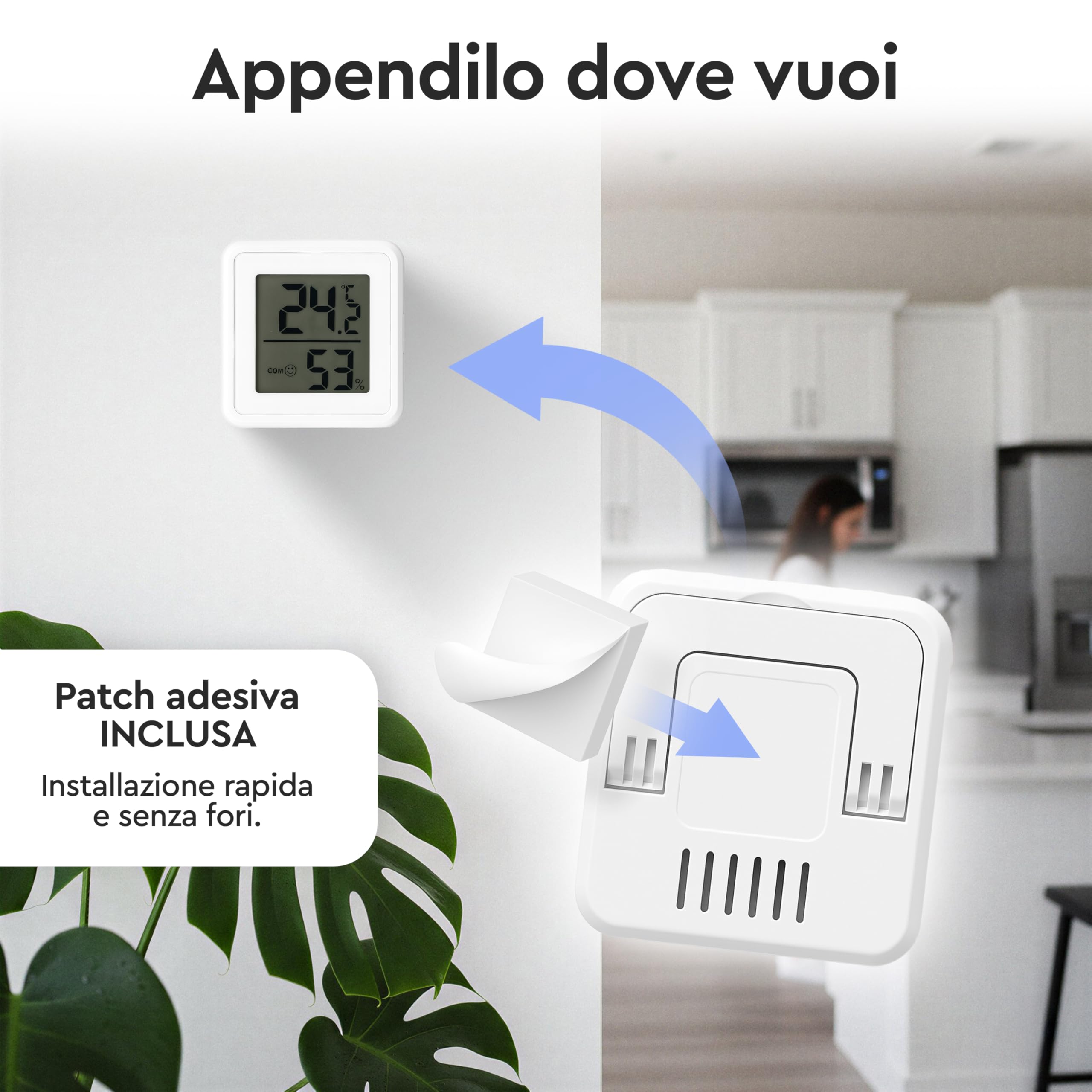 Termometro Ambiente e Igrometro Digitale – Display LCD, Magnetico/da Tavolo/da Parete, Indicatore Comfort Dry/Com/Wet - 5