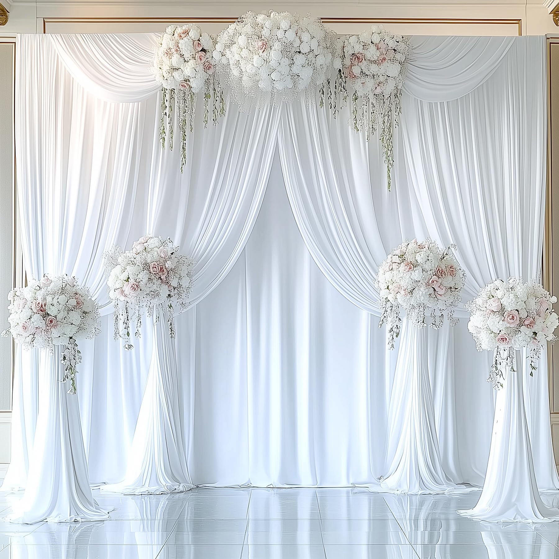 Photo 1 of 20ftx15ft White Backdrop Curtains for Wedding-Wrinkle Free Backdrops Curtain Drapes Fabric Decorations Photo Back Drop Cloth for Baby Shower Photography Stage Reception 4Panels 15ft(H) x 5ft(W)