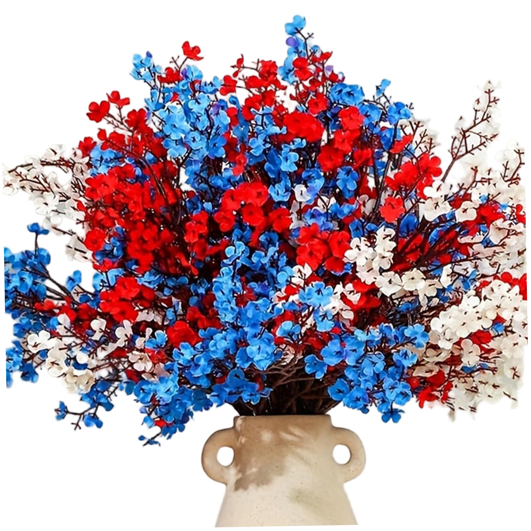 BeVistoso Red White and Blue Flowers, 21PCS Babys Breath Artificial Flowers, Patriotic Red White Blue Silk Flower for 4th of July, Memorial Day Decor