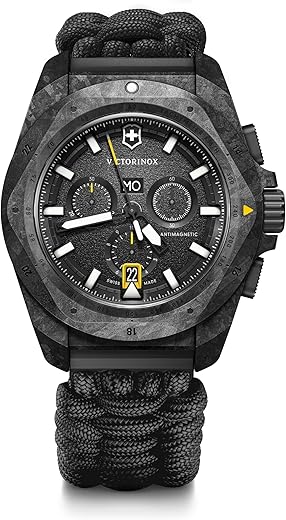 Victorinox I.N.O.X. Chrono, Large Swiss Made Men’s Watch, Black Dial, 43 mm, 200m Water Resistant, Wood Paracord Strap, Quartz Chronograph Wrist Watch for Men | 241989.1