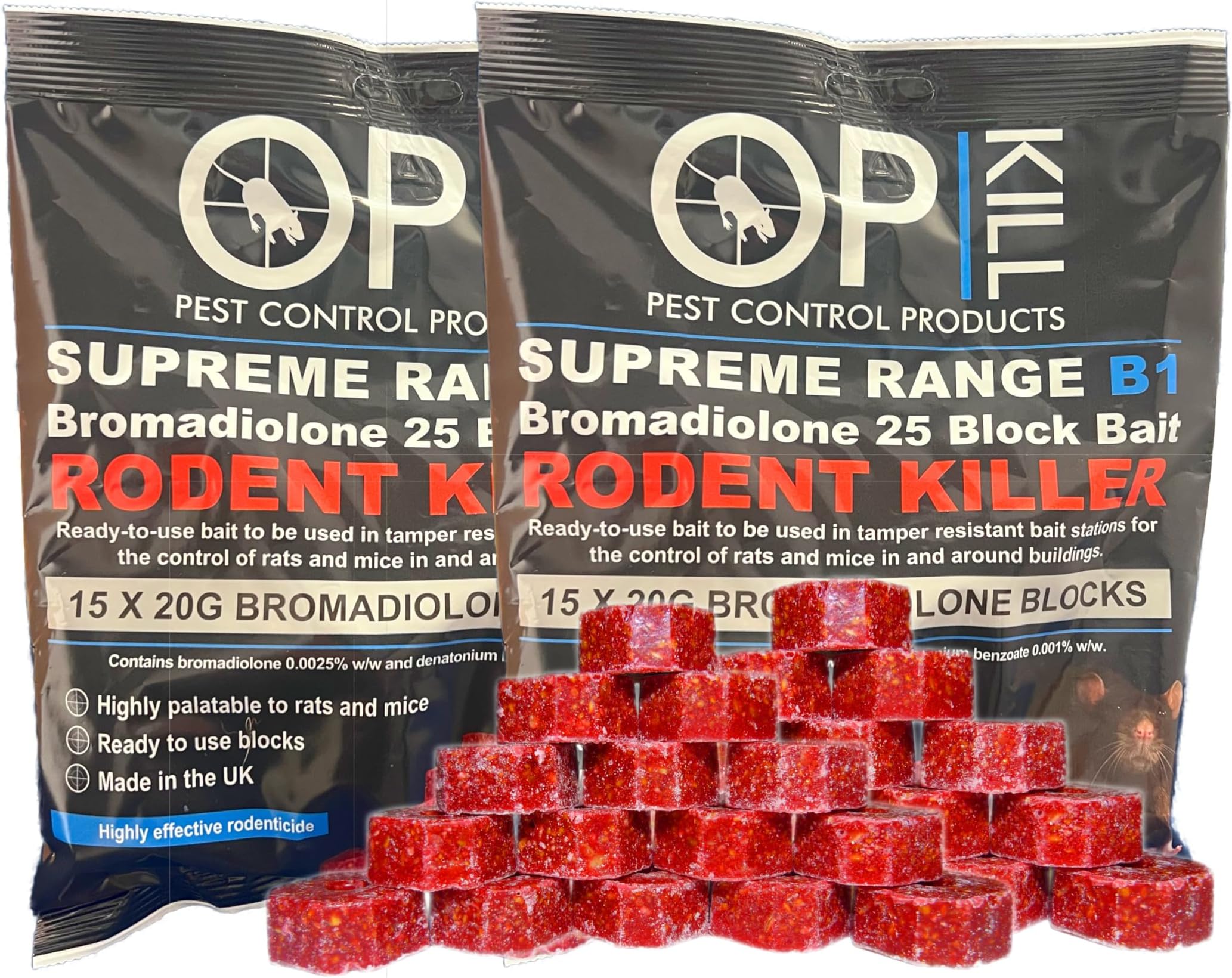 Rat Poison & Mouse Killer TWIN PACK 600g Strongest Bait Available Weatherproof Fast Acting and Safe For Professional and Domestic use (Professional Choice Blocks 30 x 20g) …