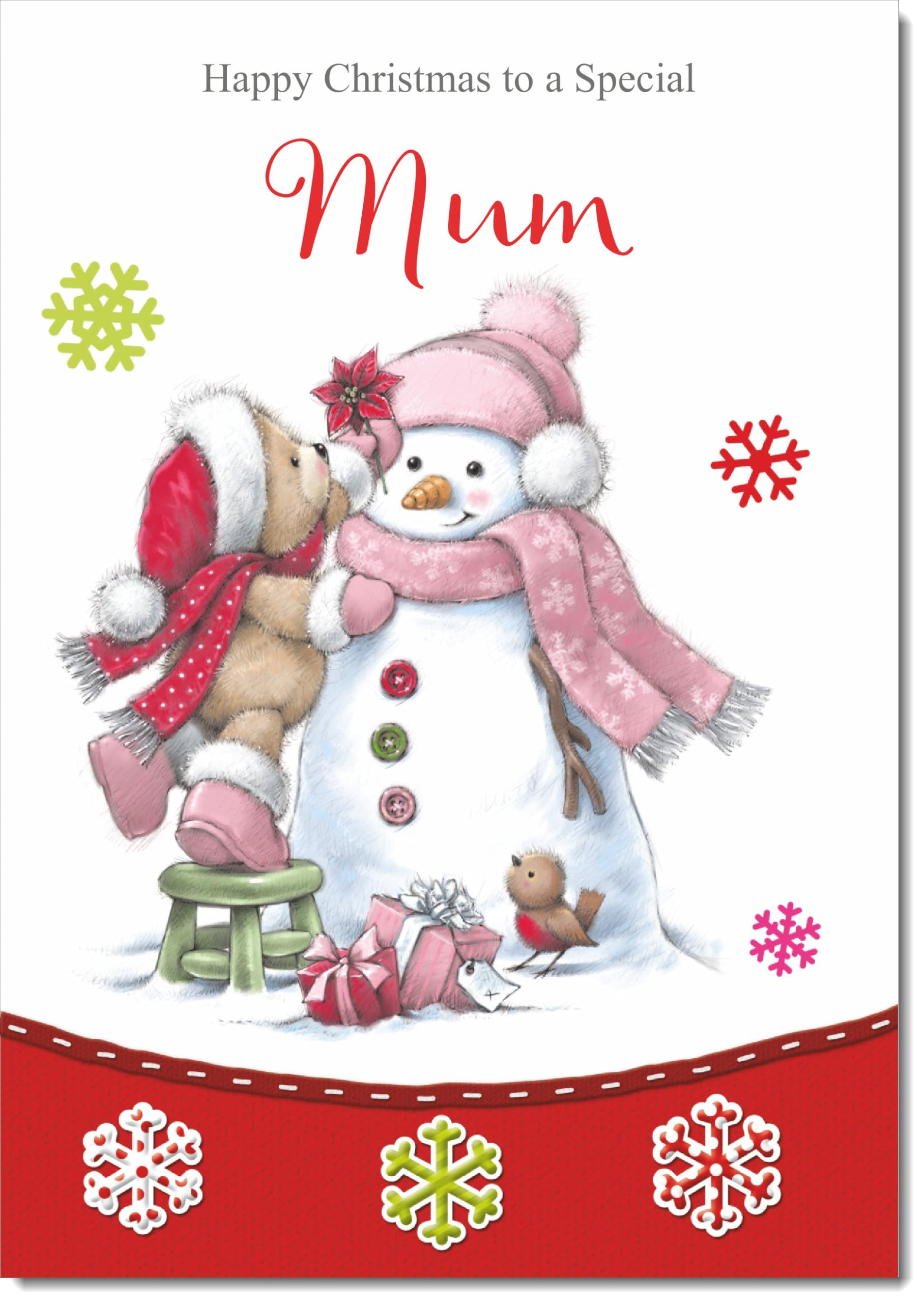 doodlecards Mum Christmas Card Cute Bear with Snowman Large A4 Size Christmas Card for Mum with Plain Envelope — image 1