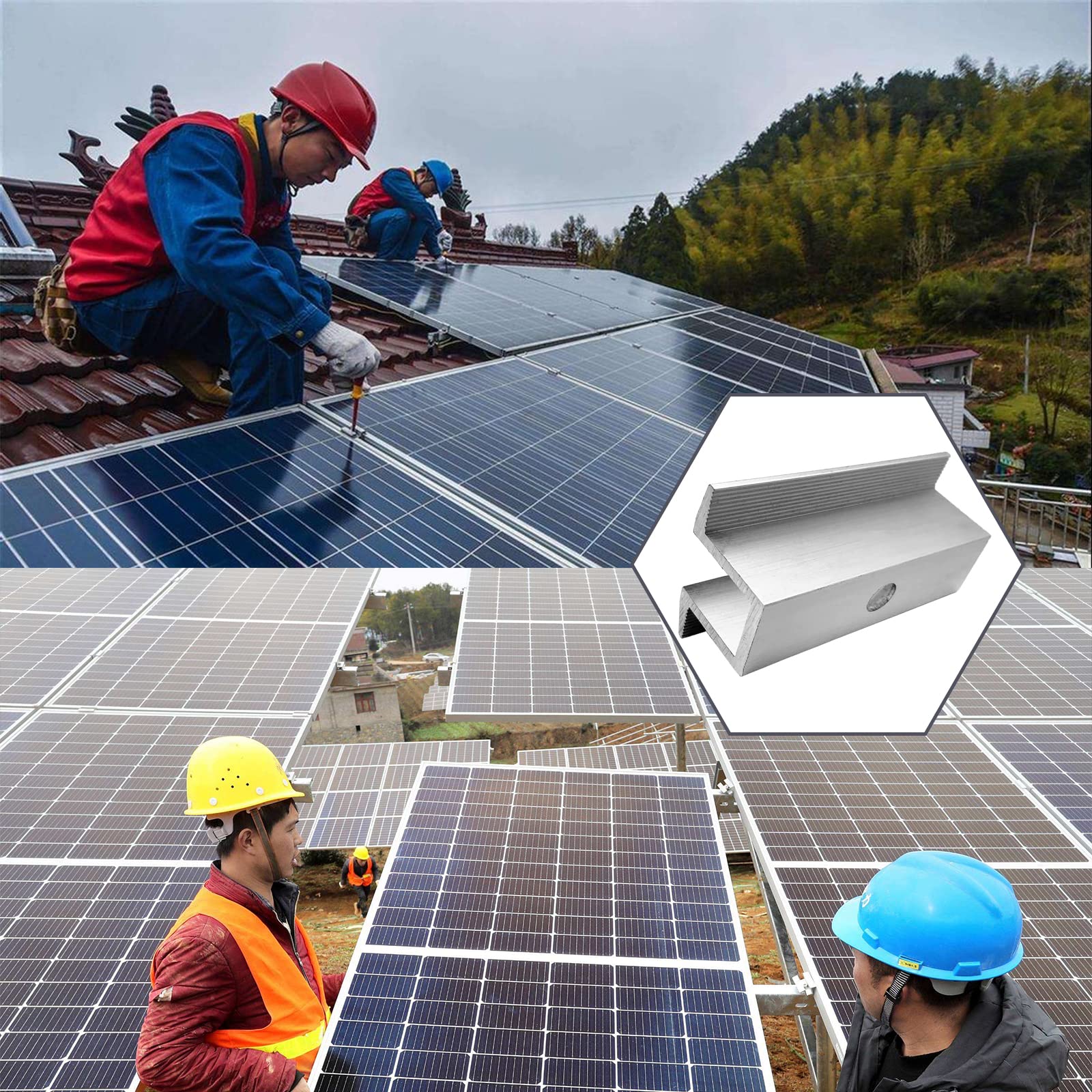 20 paneli słonecznych aluminiowe wsporniki mocujące do panelu słonecznego Zestaw montażowy do panelu słonecznego centralny zacisk wysokość modułu 30-50 mm