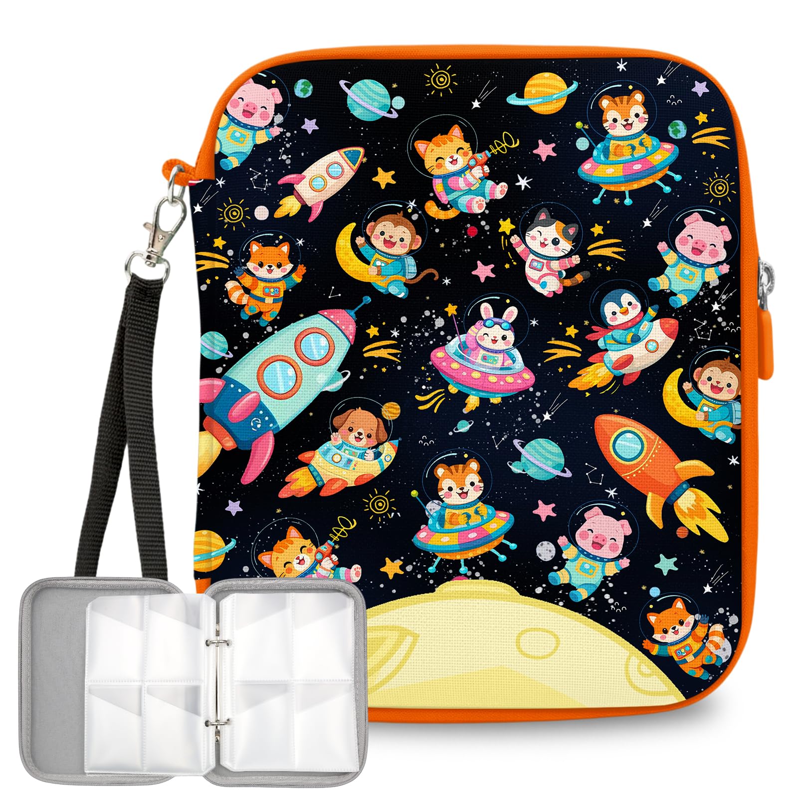 Planet Card Holder, Space Card Storage Organizer Gift for Cards Collector, Cards Binder Folder with Zipper for Travel Birthday Valentines Day Gifts