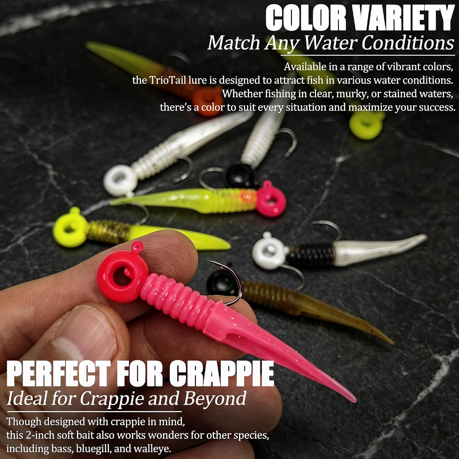 Crappie Jig Heads Lures Soft Baits Kit with Scent Holder, 80 Pcs | All in One Kit, Sharp Sickle Hook, Twin Bait Keeper, All Skill Level, All Condition Universal, Storage Box Include