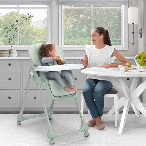 Miniatura 2 de Little Folks by Delta Children - Silla alta SlimFold 2 en 1 para bebés y niños pequeños, color verde salvia