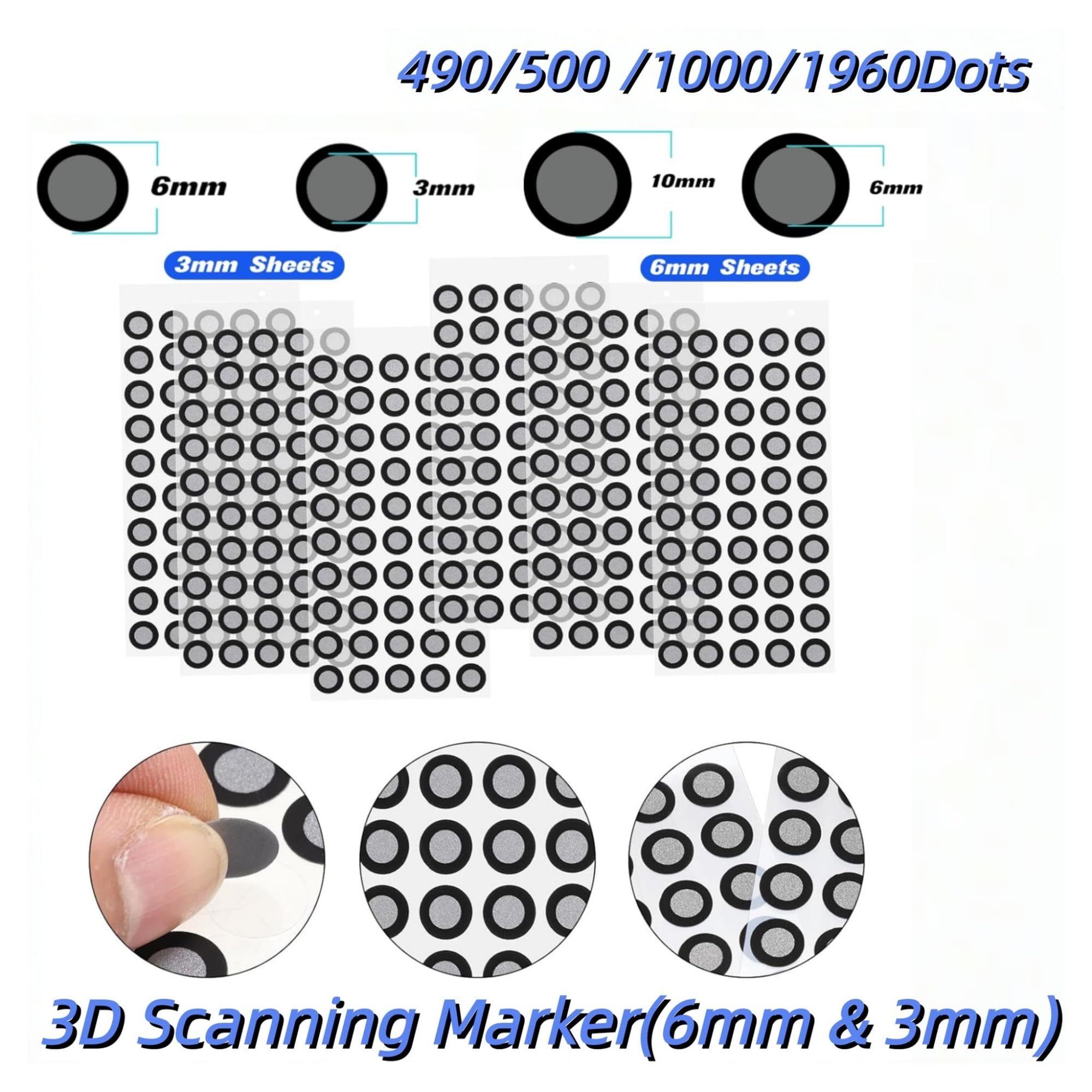 Skanowanie 3D Punkt znacznika Skaner 3D Punkt śledzący Odblaskowy klej odniesienia Klej do śledzenia i pozycjonowania Kropki Naklejka(3mm 1960Dots)