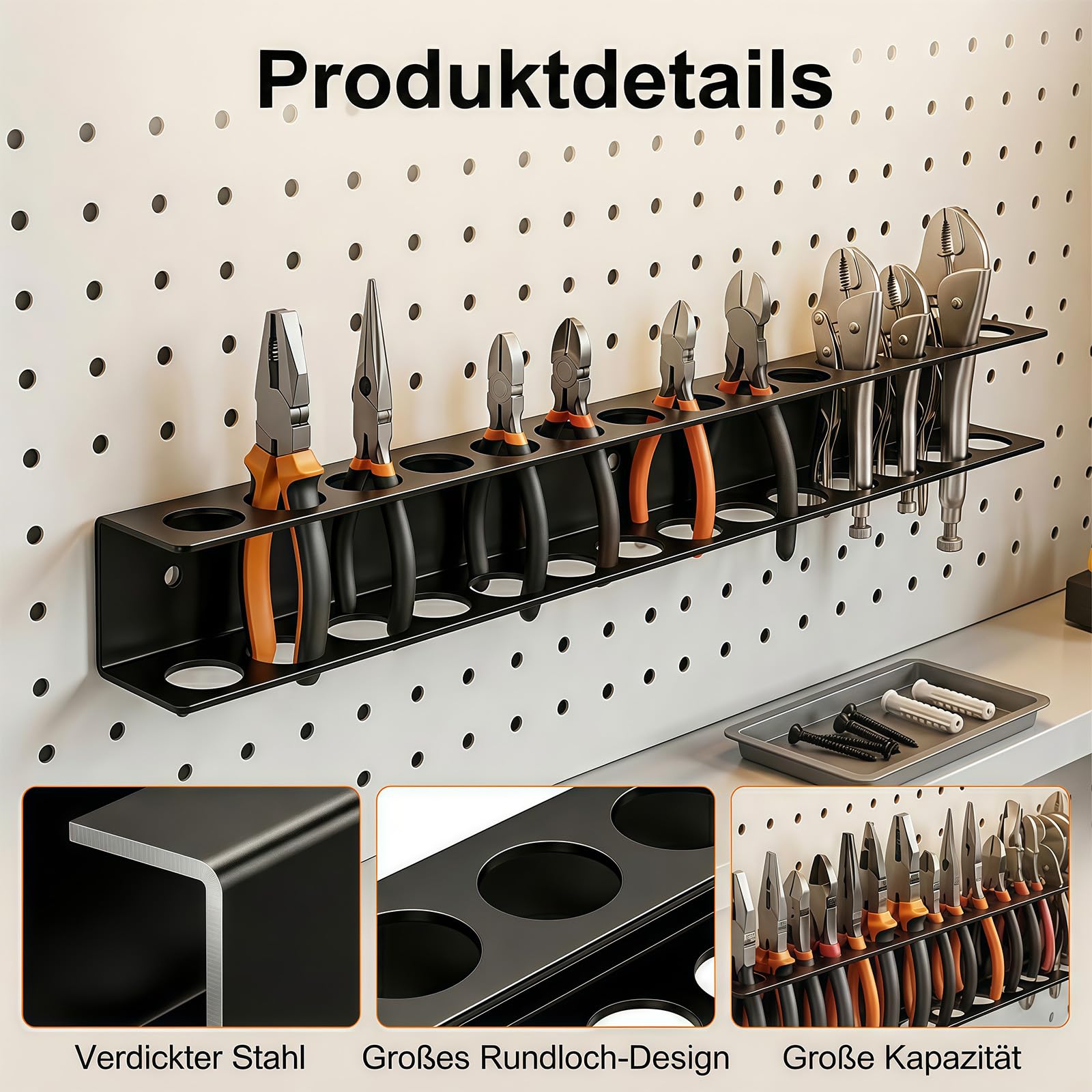 2 Stück Zangenhalter Wandhalterung 40cm/15.7in, Werkzeug Wandhalter mit 14 Löchern, Schraubendreher Halterung für Garage, Werkstatt & Werkbank