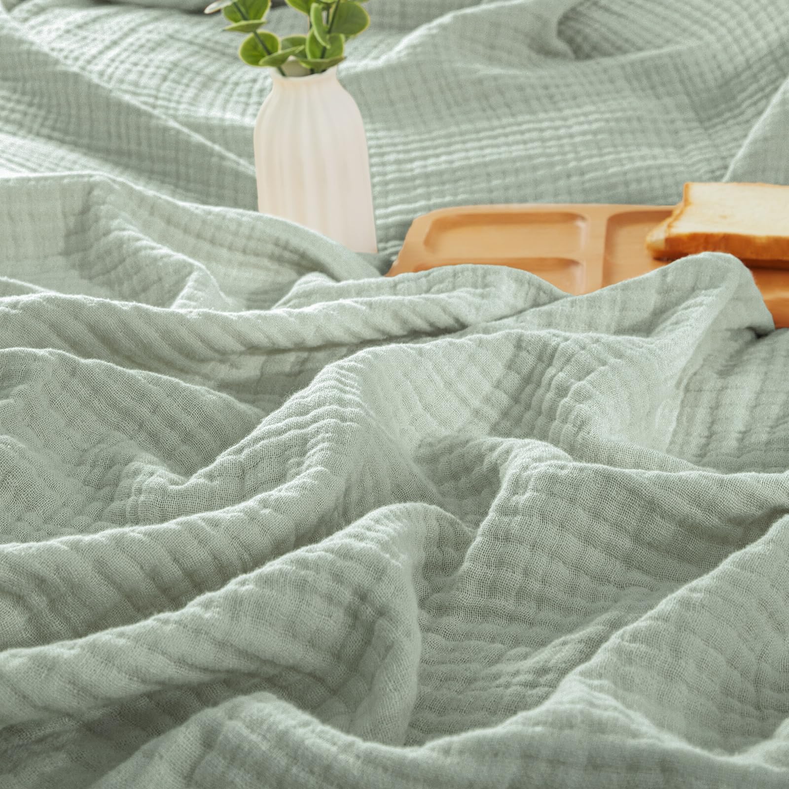 PHF 100% Cotton Muslin Blanket Queen Size 90"x90", 4-Layer Lightweight Gauze Throw, Breathable Cloud-Soft Minimalist Blanket for Bed, Couch, Camping &