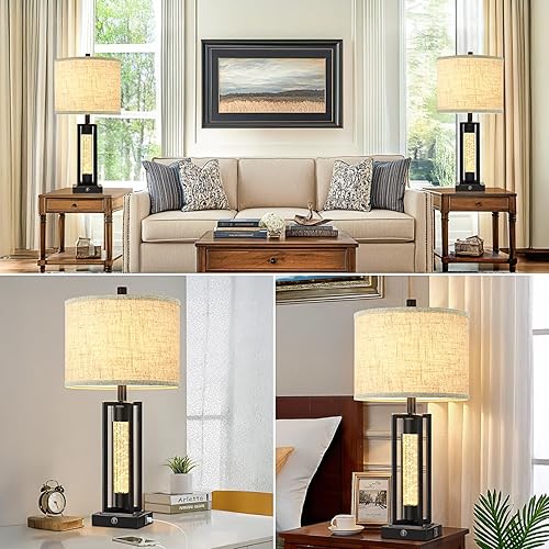 Miniatura 7 de TOBUSA Juego de 2 lámparas de mesa de granja de 26 pulgadas para sala de estar con luz nocturna de cristal, lámparas modernas de mesita de noche con