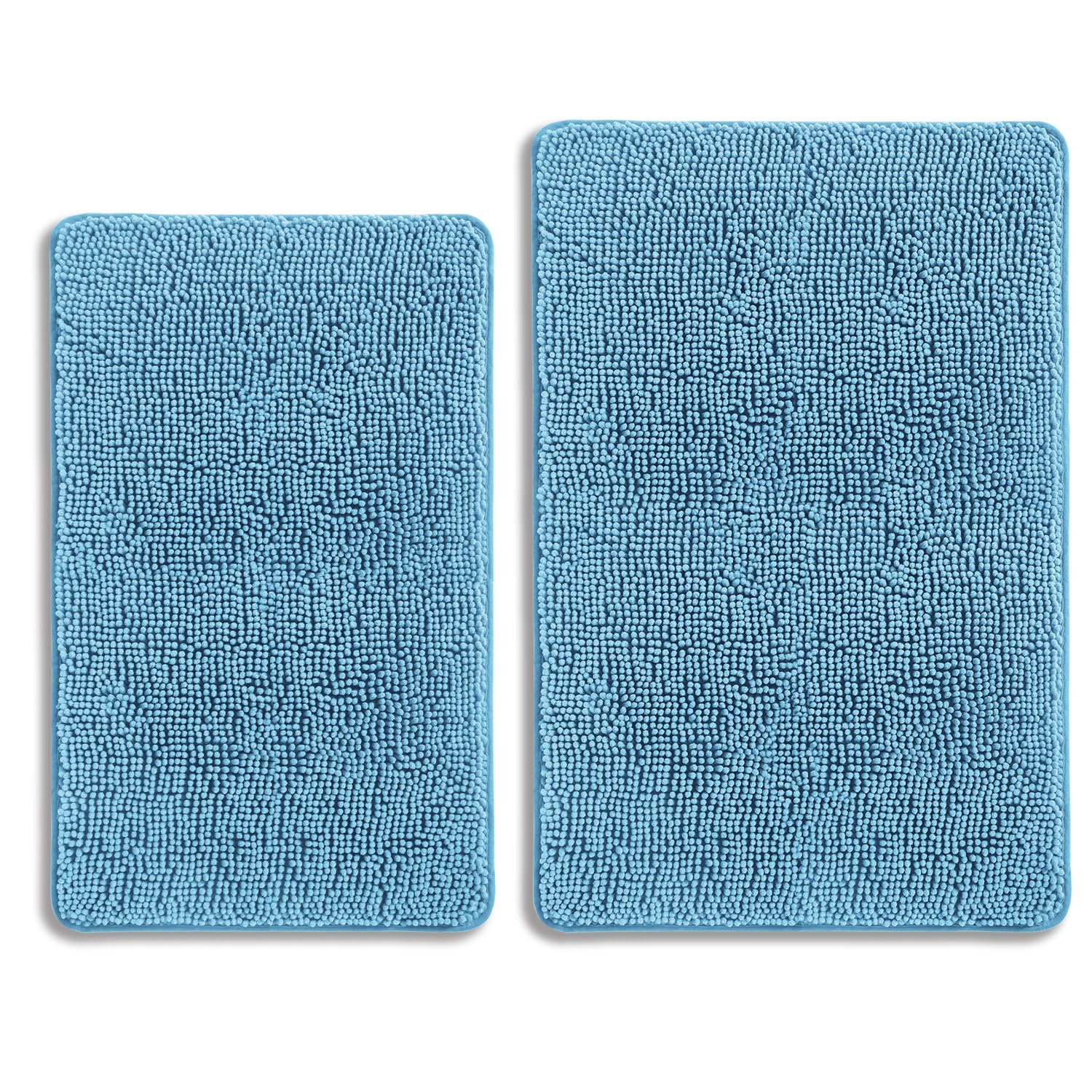 PureSwan Sky Blue Bathroom Rugs Sets 2 Piece – Absorbent and Washable Bath Mat, Non-Slip, Thick Soft Chenille Bath Rugs for Bathroom Floor, Shower, Sink - 20" x 32"+24" x 36" — image 1