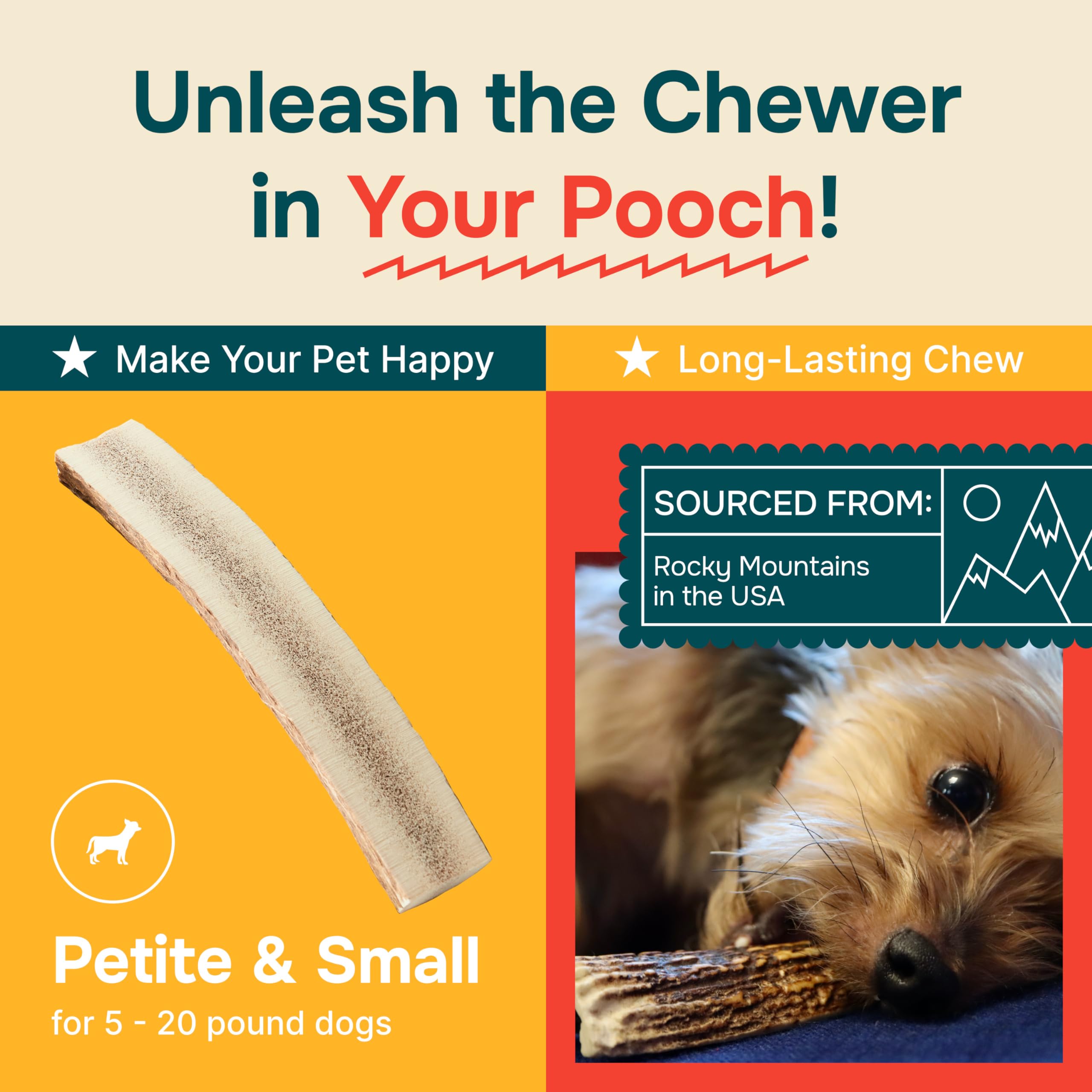 100% Natural - Antlers for Dogs ( Split ) - Naturally Shed in USA - Grade A Long Lasting Chew for Aggressive Chewers - Elk Antlers Dog Antler Chews - Real, Treats & Toys - No Odor & No Mess - Small 4