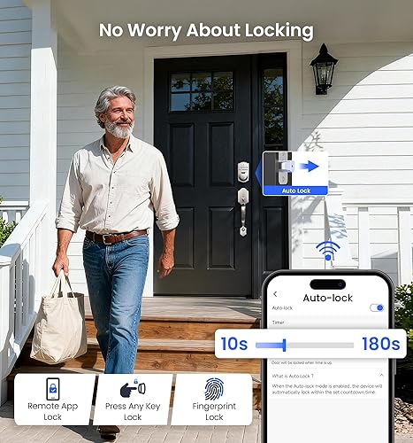 Miniatura 8 de Veise VE012W-H - Juego de cerradura inteligente WiFi para puerta delantera, WiFi integrado, control remoto de aplicación y control de voz, cerrojo