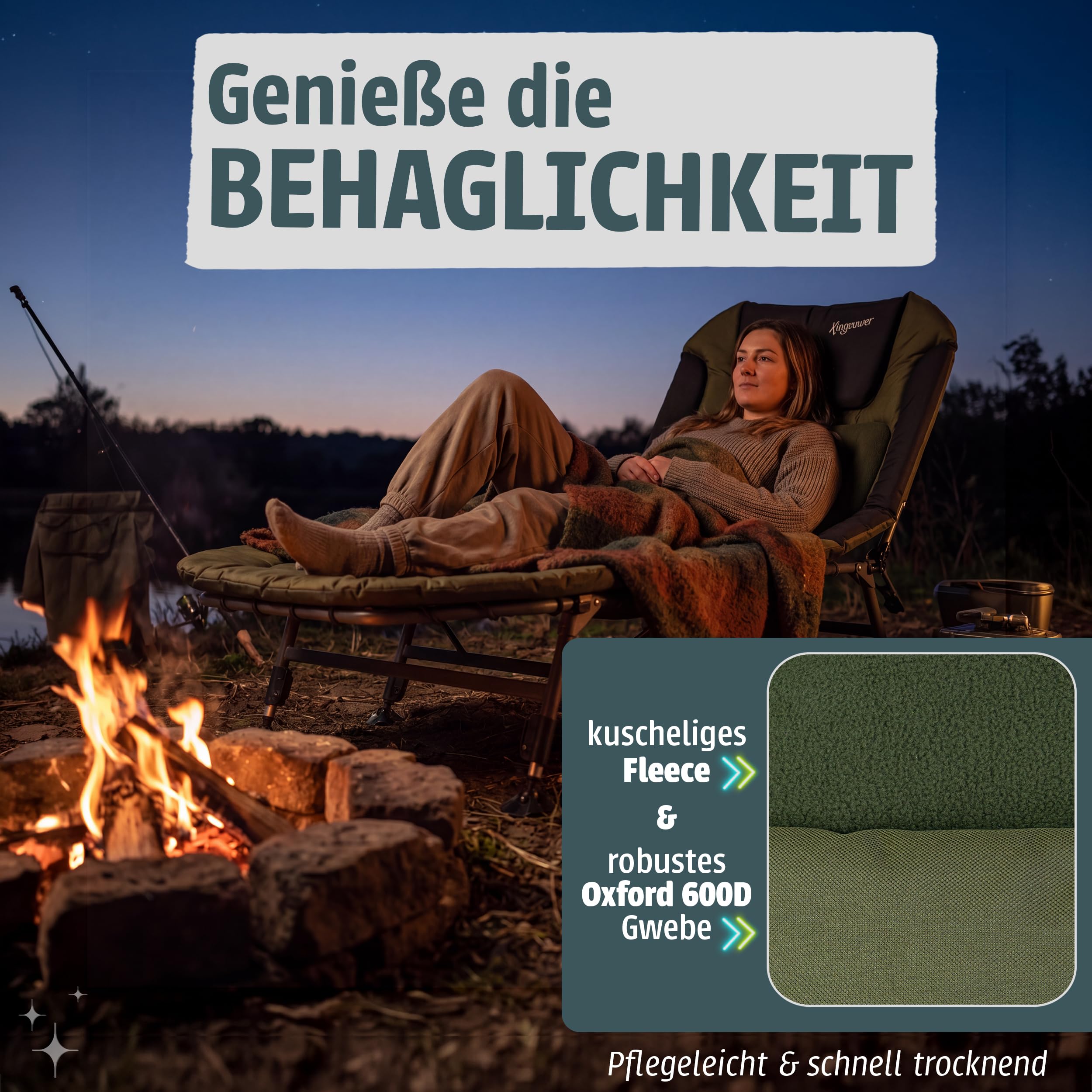 Kingpower Karpfenliege 8 Bein Angelliege Campingliege Bedchair Feldbett | Grün, stabil, bequem, Angeln, Fischen