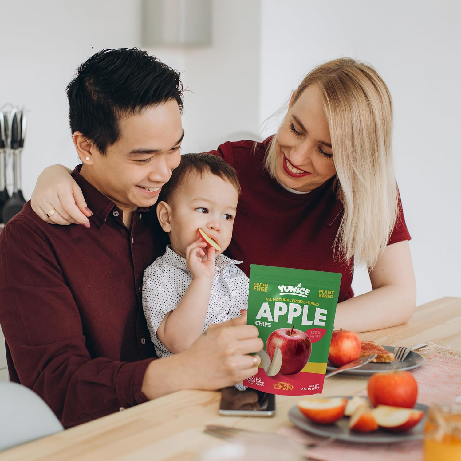 YUNiCE Freeze-Dried Fruit Snacks, freeze dried apples, dried apple chips, All Natural 100% Apple, No Sugar Added, Gluten Free, Plant Based, Crispy Healthy Snack Pouches APPLE 0.53 Ounce (Pack of 12)