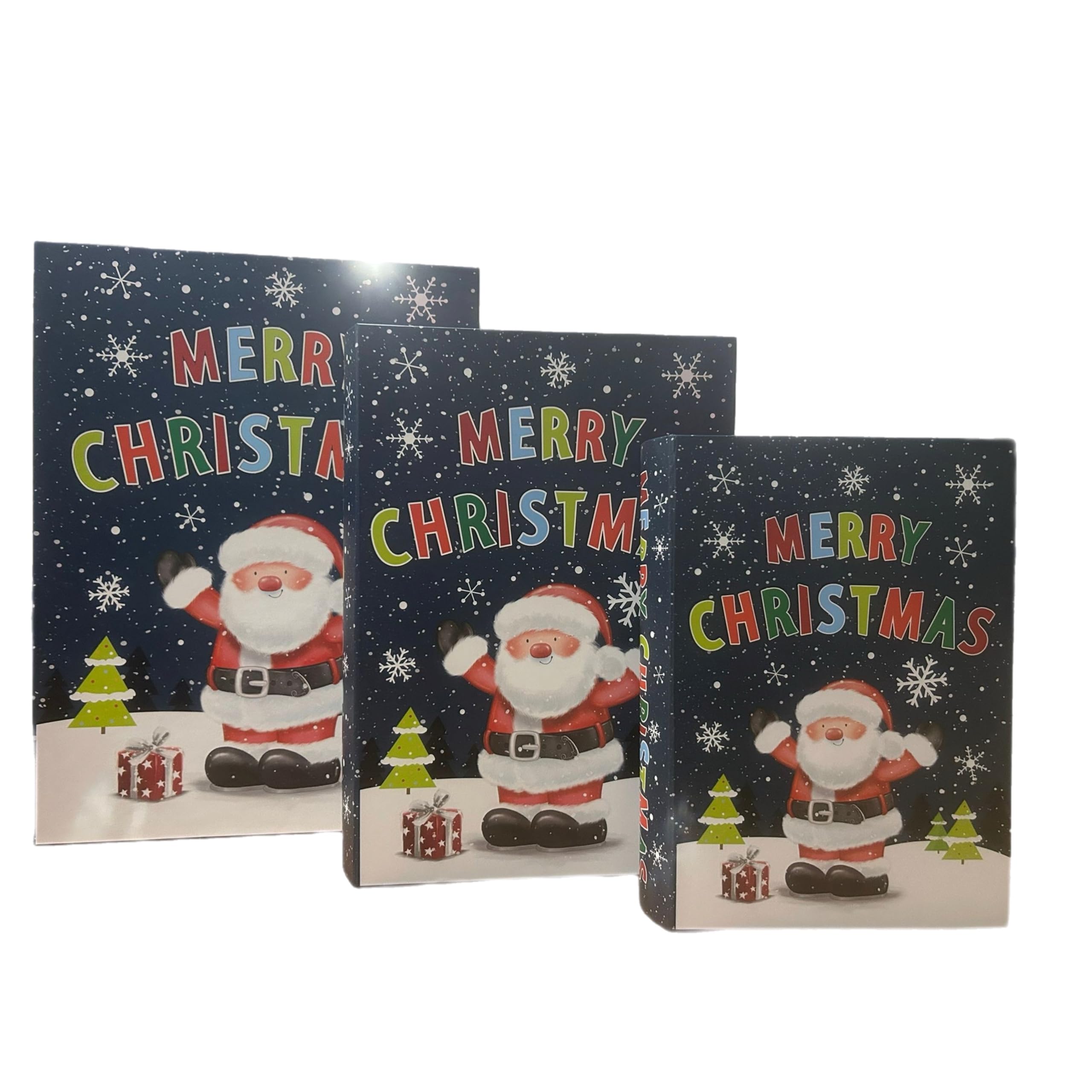 Eboutik Christmas Book - Set Of 3 Christmas Stacking Gift Boxes - Festive Stackable Storage Containers For Holiday Present Wrapping And Party Decor Or Xmas Eve (Christmas Book)