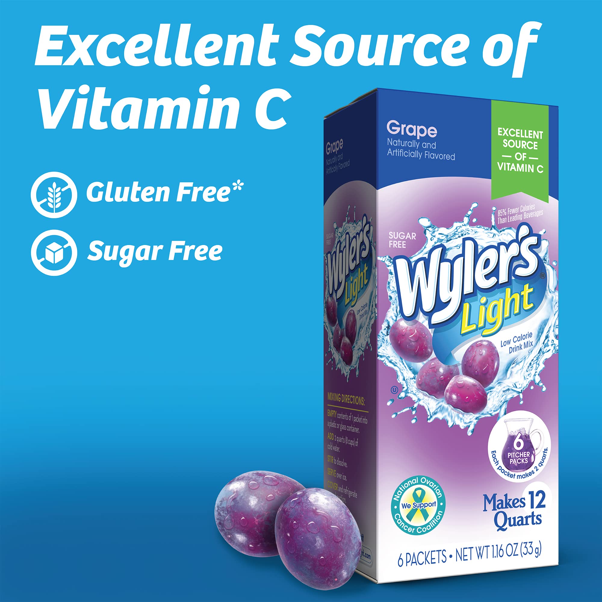 Wyler's Light Brocca per acqua, mix di bevande, uva, 36 pacchetti