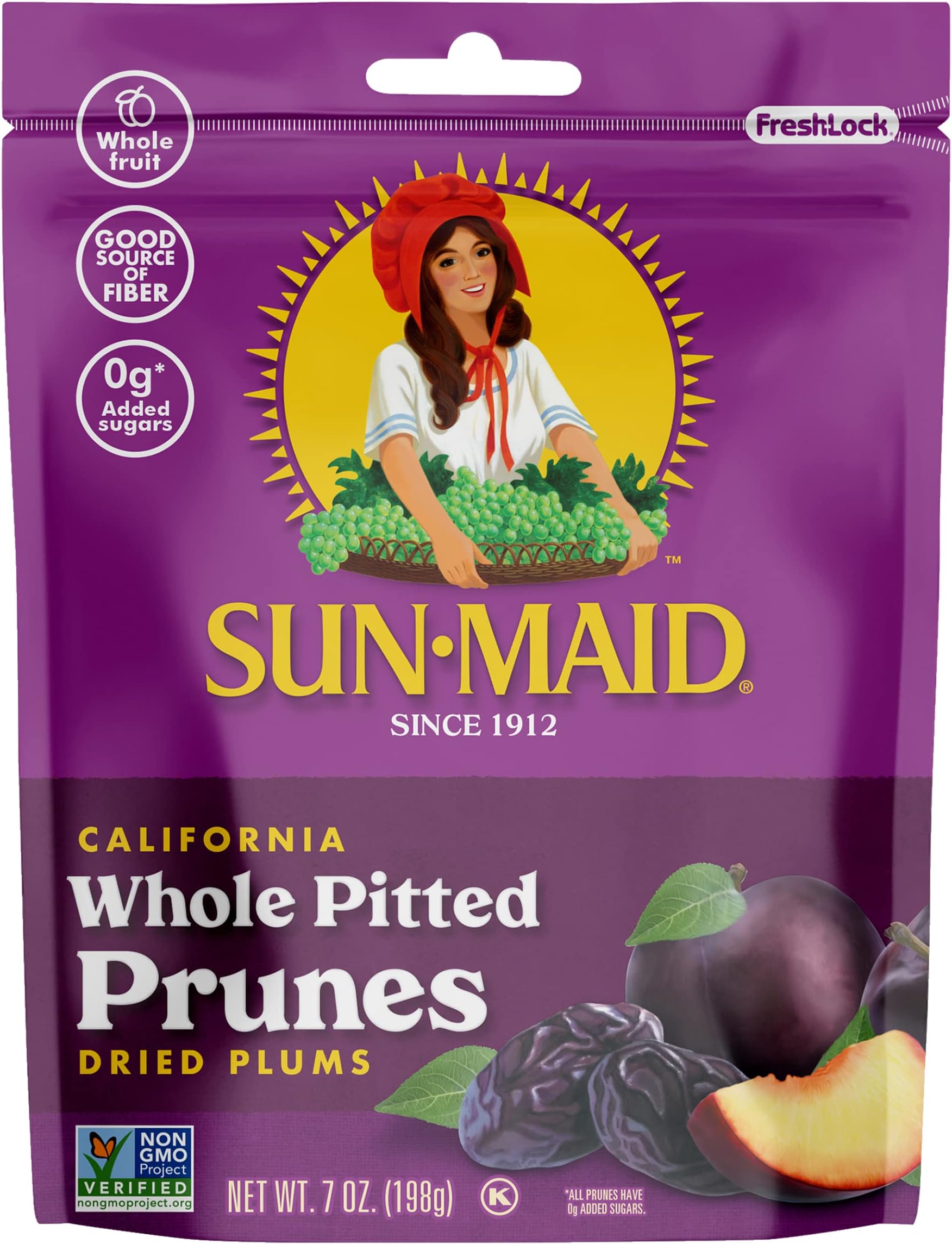 SunMaid Pitted Prunes, NonGMO, 100 Fruit, No Sugar added, 7 oz (Pack of 1