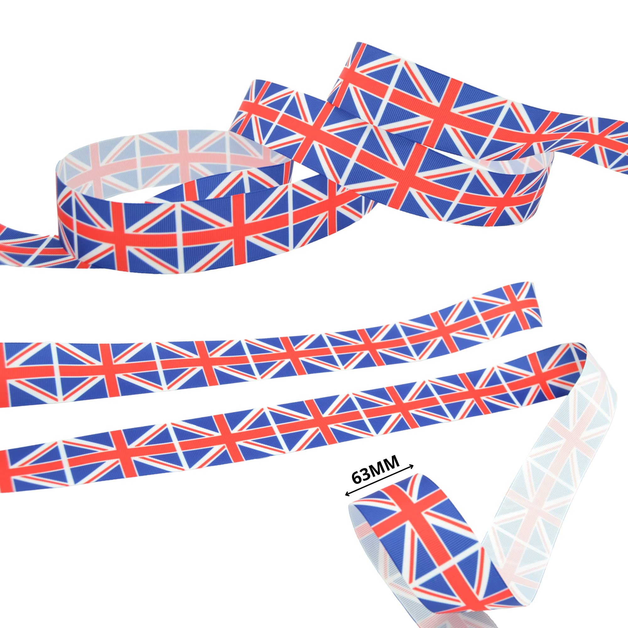 celloexpress Grosgrain Ribbon - 15mm-38mm Width - Union Jack, Coronation, Tricolour, Christmas Themes (3m, Union Jack - 63mm)