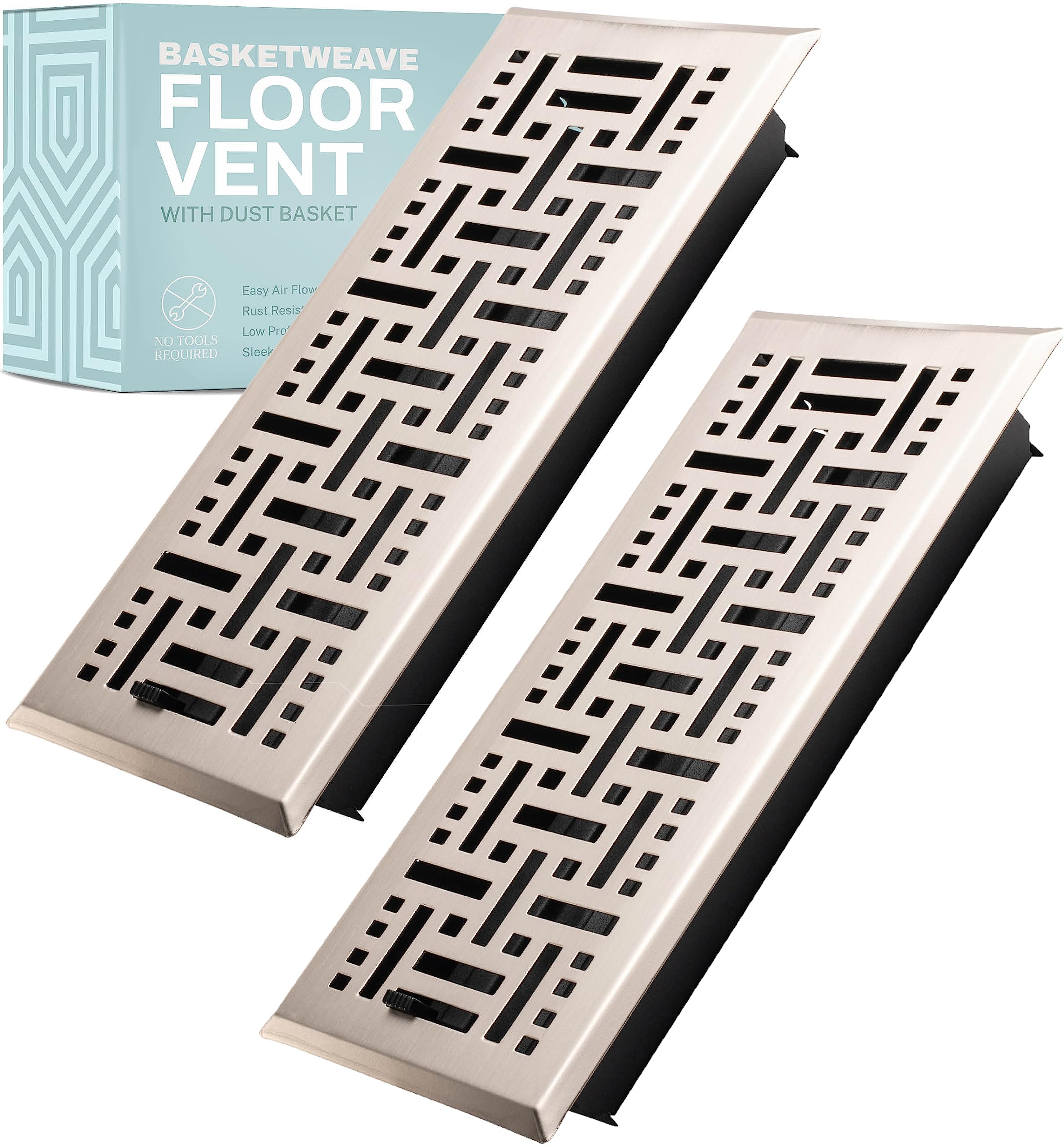 2 Pack Basketweave 2x12 Inch Decorative Floor Register Vent with Mesh ...