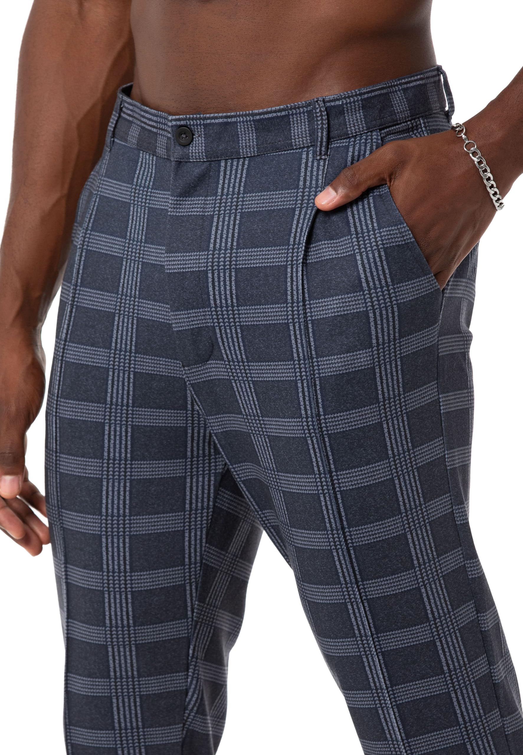 Redbridge Pantalones chinos para hombre, pantalones casuales a cuadros con cintura elástica