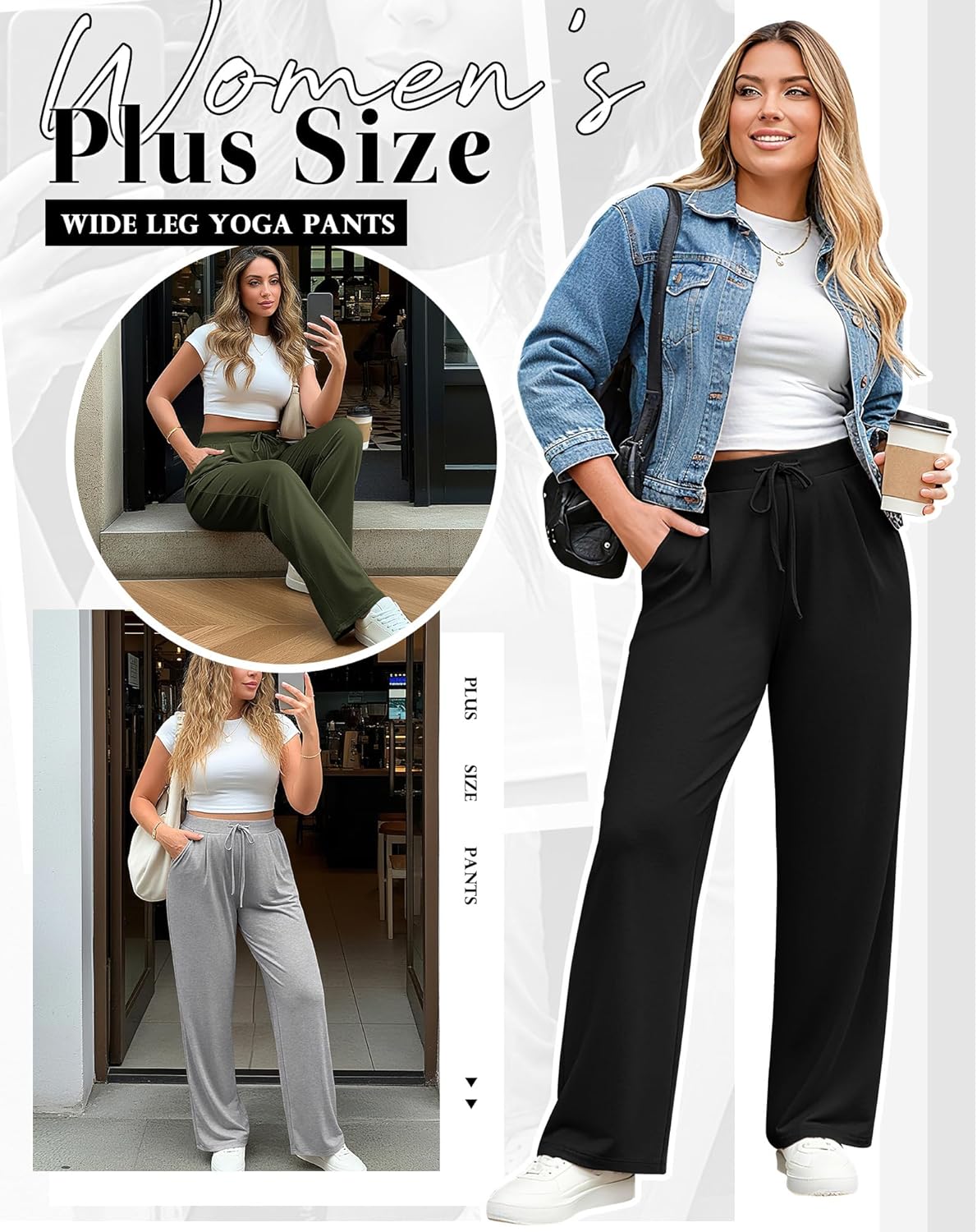 3 Pack Women's Plus Size Wide Leg Yoga Pants, Drawstring Lounge Sweatpants Loose Casual Workout Pants with Pockets - Image 3