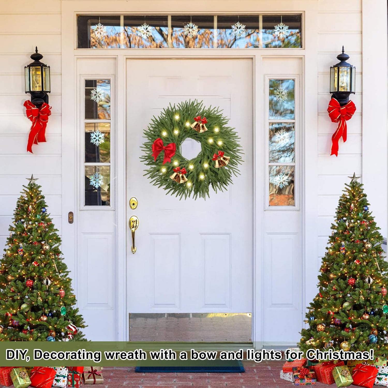 26 Inch Large Wreaths for Front Door, Artificial Spring Green Pine Wreath for Indoor Outdoor Table Wall Window Porch Farmhouse Home Winter Hanging Decor - Image 4