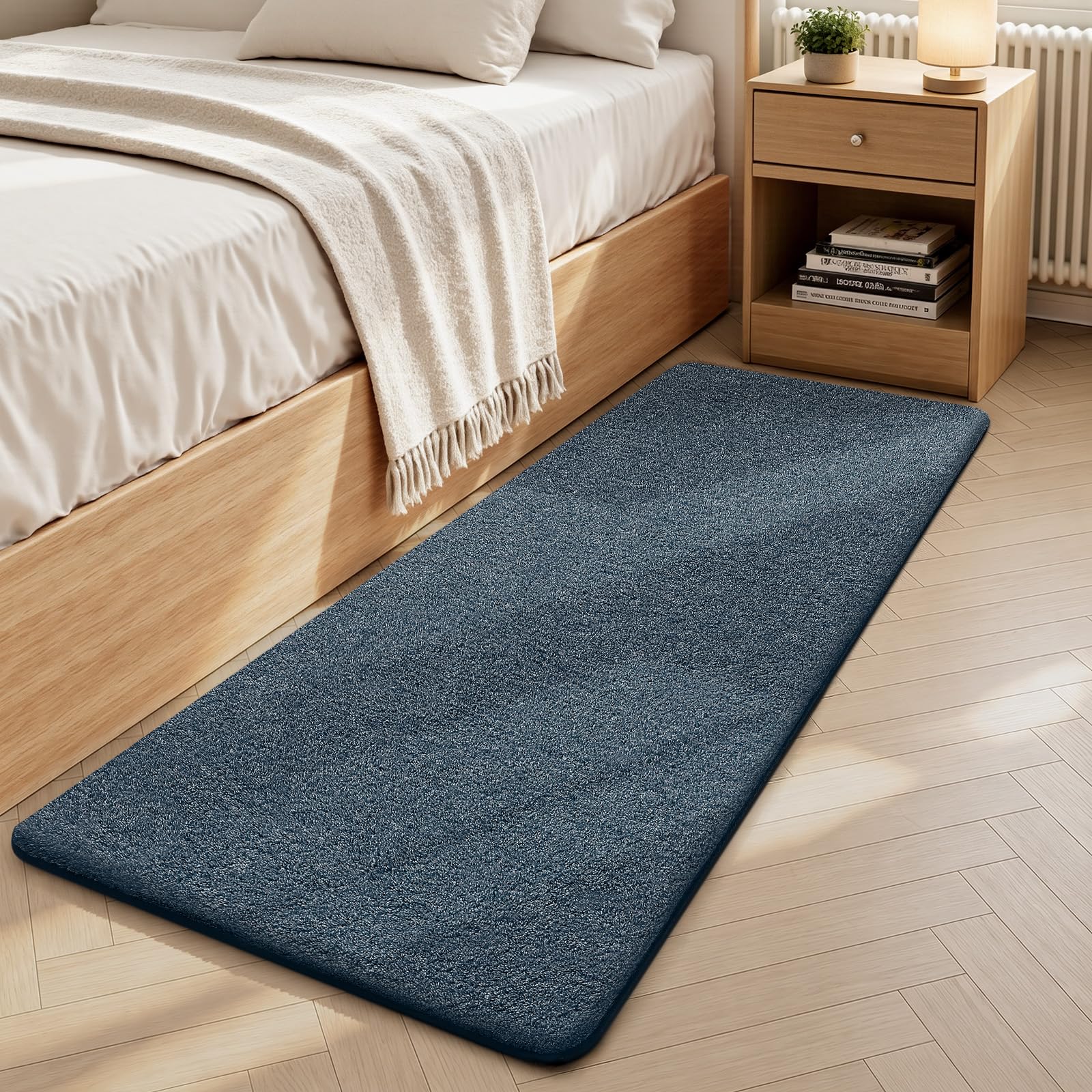 Sour Lemon Modern Rugs Living Room, Soft Shaggy Non-Slip Runner Rug for Bedroom, Fluffy Washable Short Pile Floor Carpets, Bedside Rugs for Kids Room Entryway Hallway, 60x120cm, Blue-White