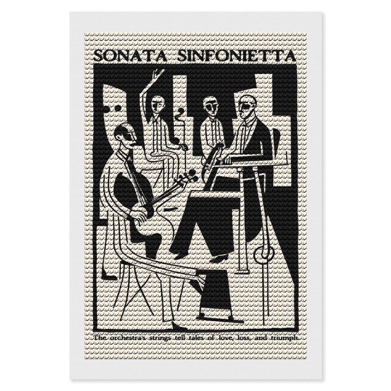 Junmoney String Quartet Illustration 5D Diamond Painting Kit 8"x12", Relaxing DIY, Mindful Craft Project, Full Kit Included, Thoughtful Present