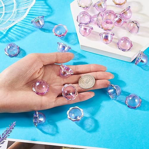 Vista 190 de FASHEWELRY 10 cuentas de cristal hechas a mano, cuentas florales de cristal, cuentas espaciadoras de flores de trompeta transparentes, cuentas