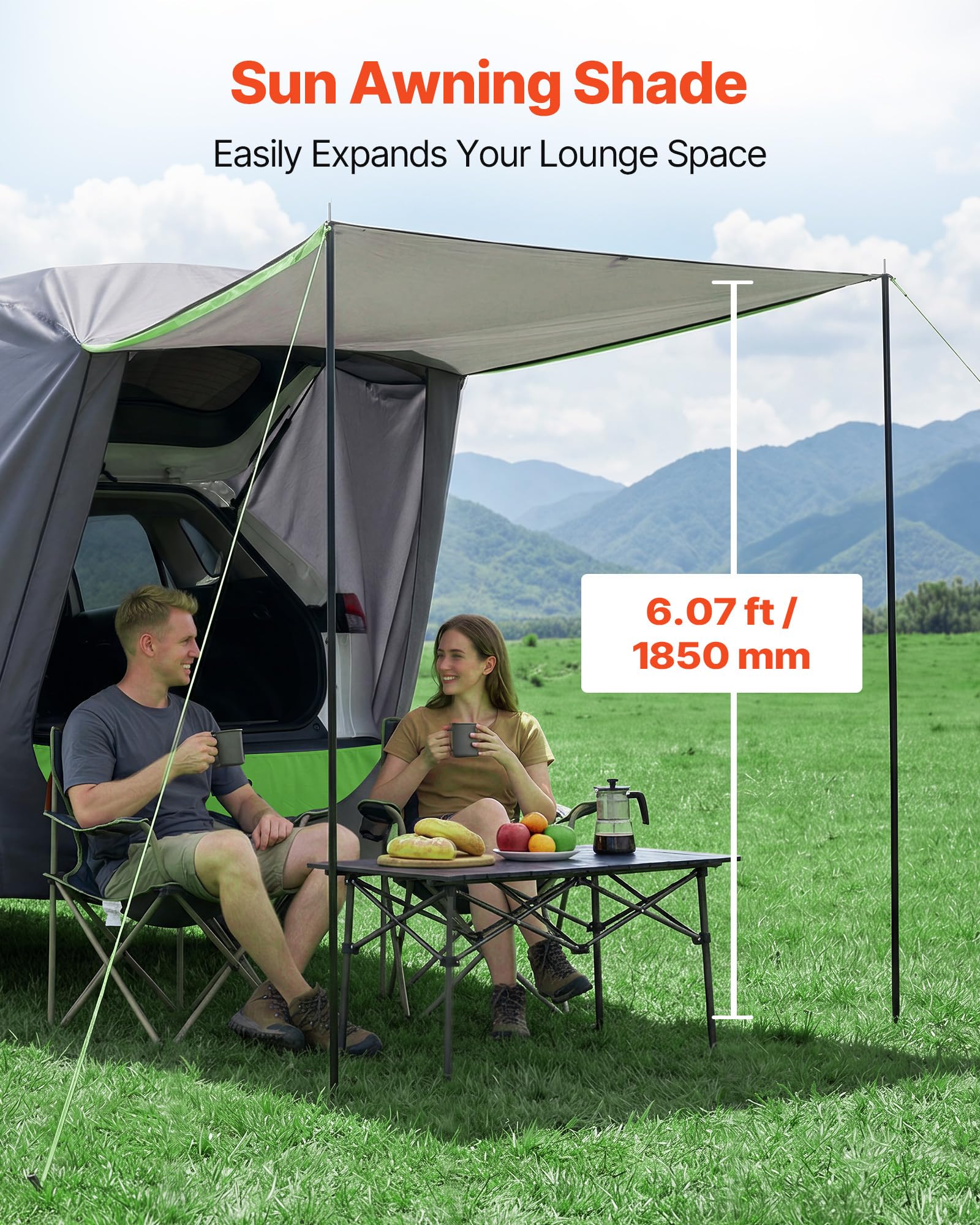 VEVOR Tente de Hayon pour 2 Personnes, Tente Arrière de Voiture SUV Toutes Saisons, pour Camping, Randonnée en Plein Air, Auvent Pare Soleil de Coffre, Imperméable PU2000 mm, avec Sac de Transport