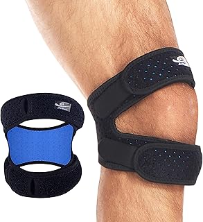 HiRui Dual Patella Knee Straps, Knee Brace Patella Stabilizer for Knee Pain Relief, Running, Tennis, Jumping, Arthritis, Tendonitis, Injury Recovery, Joint and Muscles Protection, Adjustable (Black)