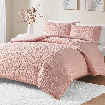 Intelligent Design Twin Duvet Cover Set, Faux Fur Duvet Cover Set, Trendy Metallic Duvet Covers, All Season Soft Microfiber Bedding Cover, Matching Sham, Naomi, Twin/Twin XL, Blush/Gold 2 Piece