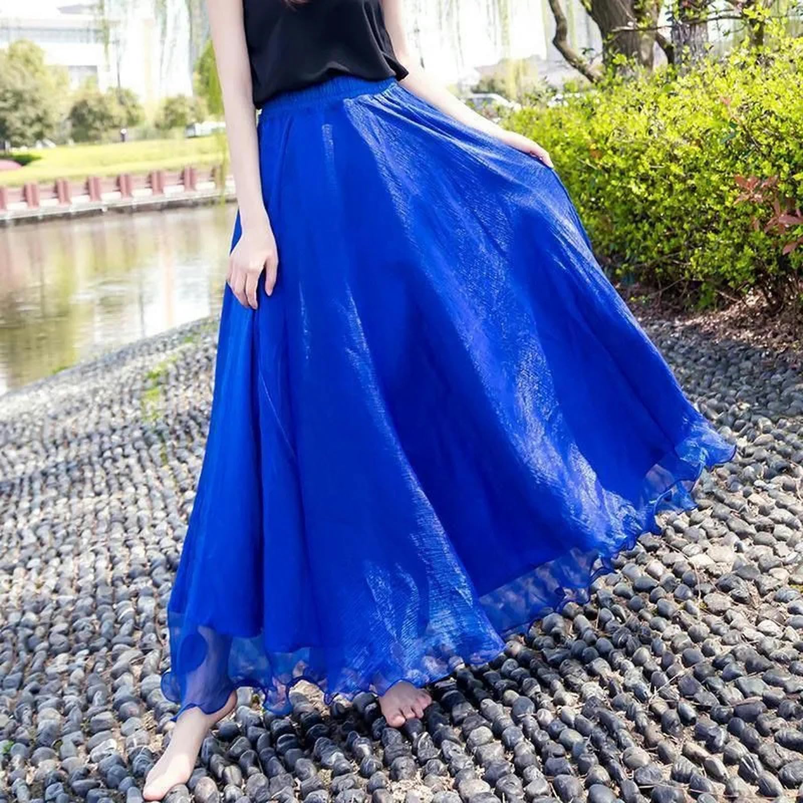 Gonna Lunga Donna Gonne Lunghe in Chiffon A Vita Elasticizzata da Donna Gonna Fluida