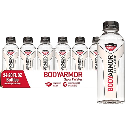 BODYARMOR SportWater Alkaline Water, Superior Hydration, High Alkaline Water pH 9+, Electrolytes, Perfect for your Active Lifestyle, 20 Ounce (Pack of 24)