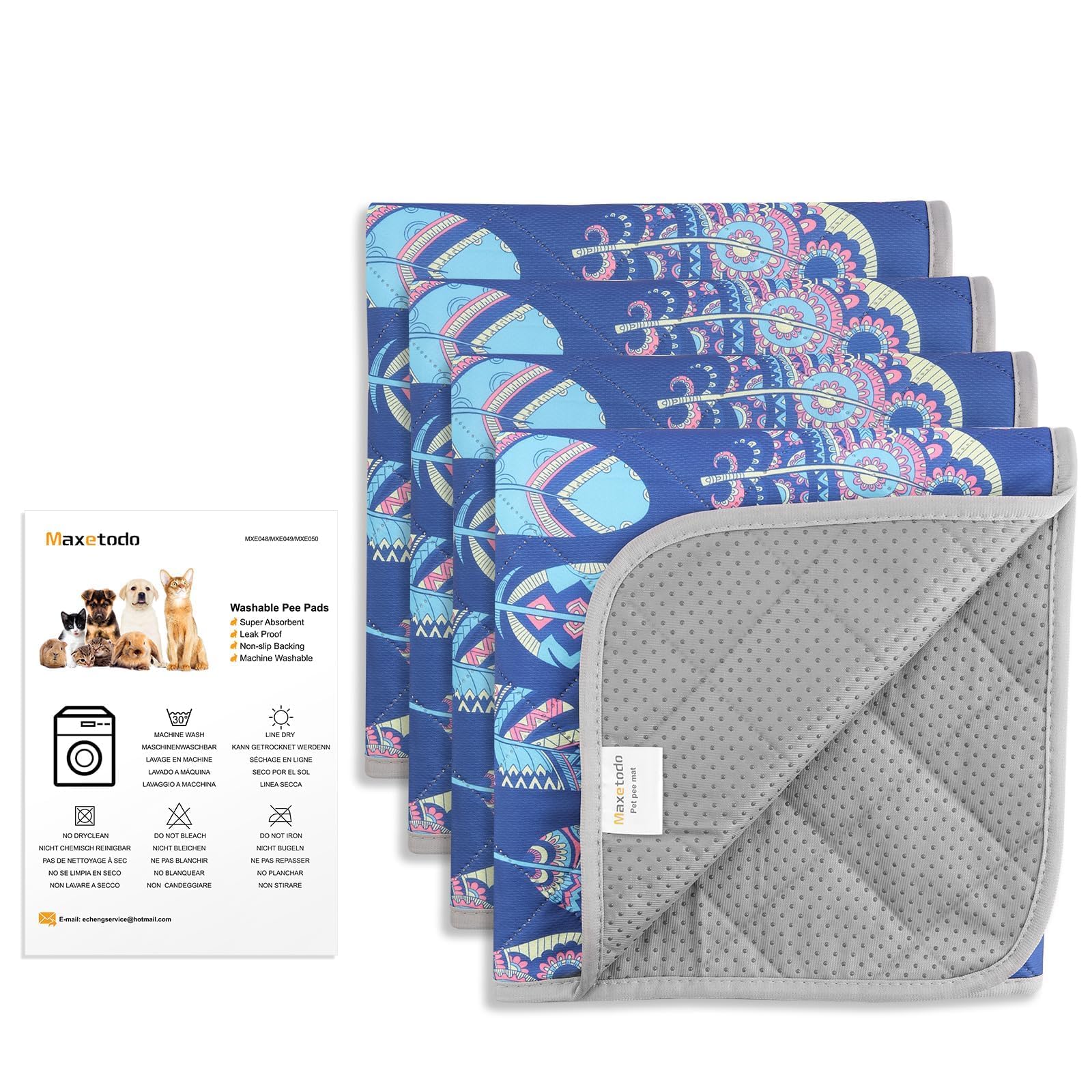 Entrenador Pipi Absorbente Reutilizable para Perros, Gatos, Cobayas y Conejos Almohadilla Lavable a MáquinaImpermeable y Portadores de Viaje (Azul, 122*61 4pc)