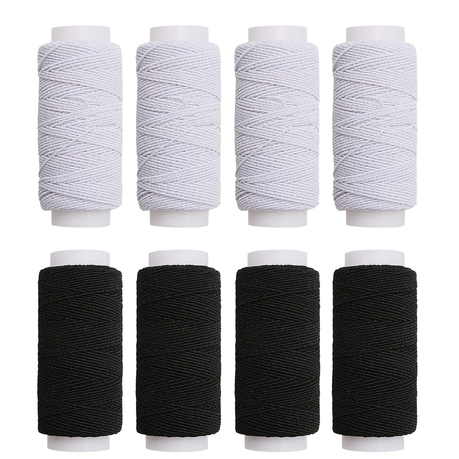 8pcs Elastic Sewing Thread 25m Shirring Elastic Strong Stretch Polyester Cord Resilience Spool for Sewing Machine Knitting Dress Skirt Pants Clothes DIY Cuffs Crafts Making Black White
