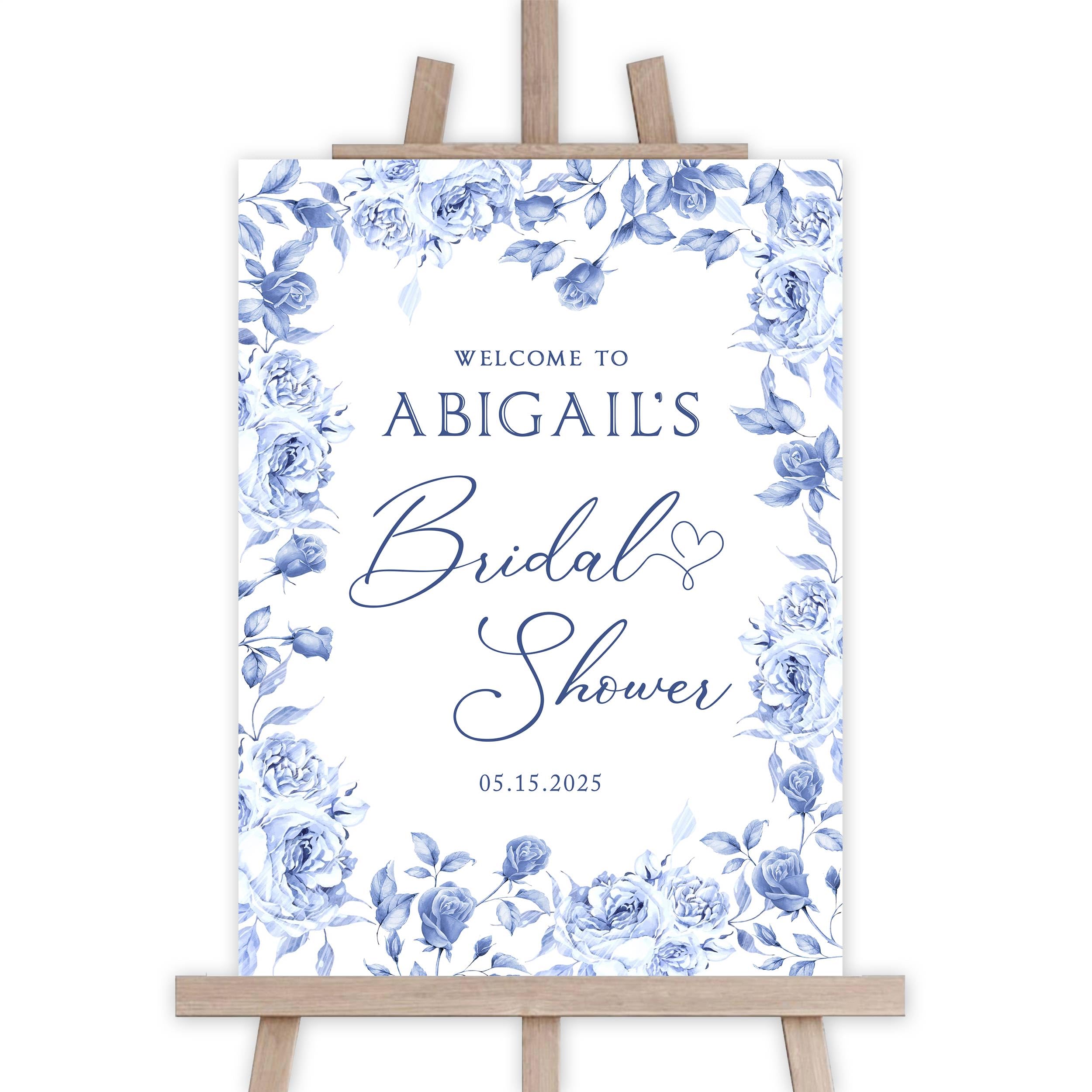 Personalized Blue Bridal Shower Sign, Vintage Floral Bridal Shower Sign, French Blue Shower Welcome Sign, Welcome To The Bridal Shower Party, Bride To