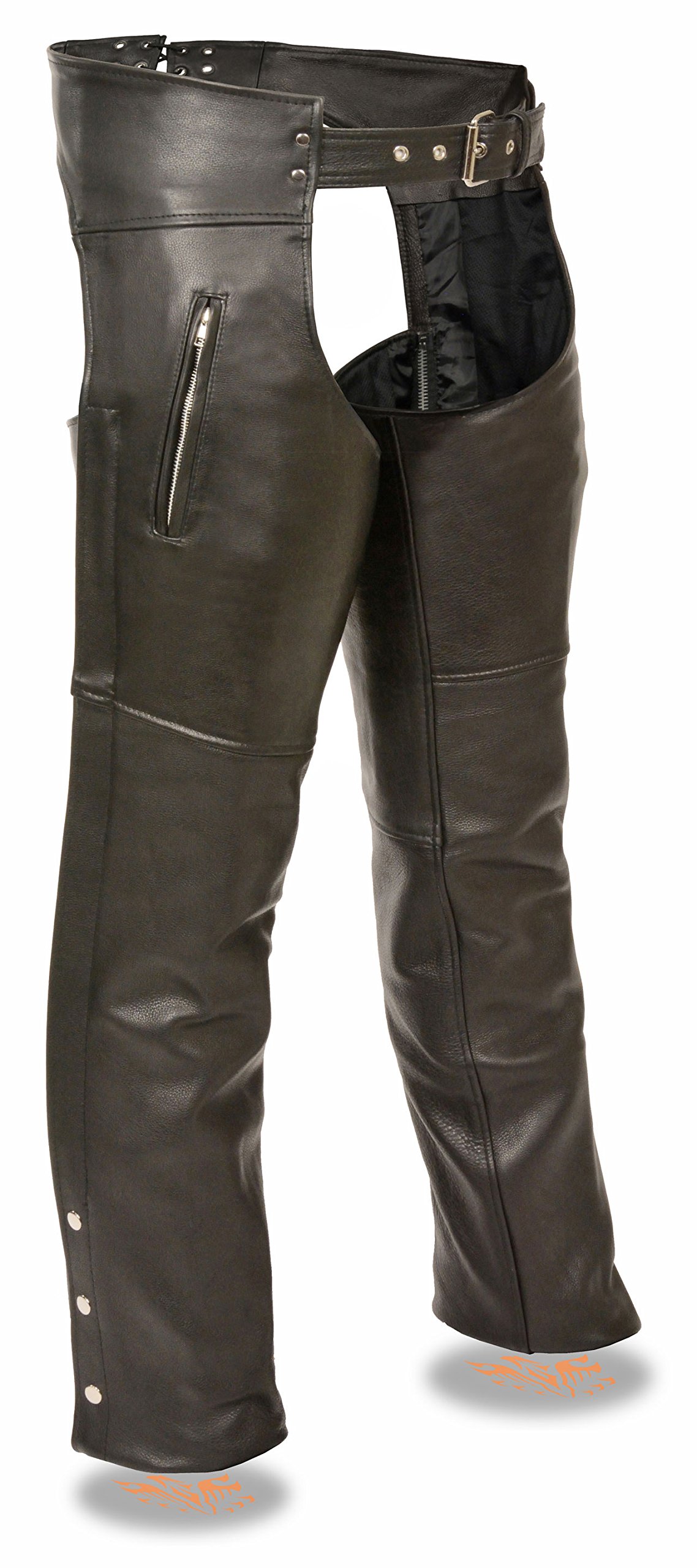 Milwaukee Leather Men's Classic Leather Chap w/ Zipper Thigh Pocket (Black, 2X)