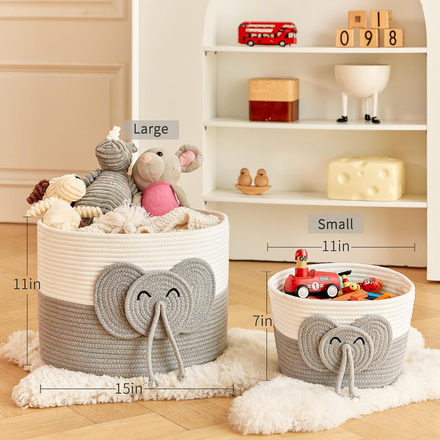 Adorable Small Elephant Cotton Rope Basket - Gift Empty Baskets - Toy Storage Basket, Woven Basket for Baby Essentials, Decorative Woven Basket for Nurseries and Playrooms (11"x7") - Image 8